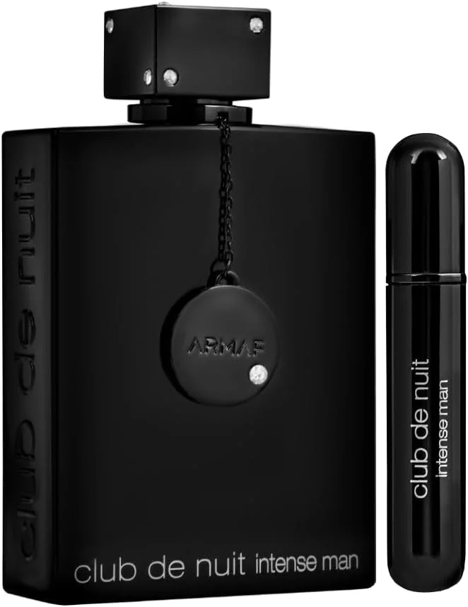 ادکلن مردانه آرماف کلاب د نایت اینتنس مردانه مشکی 250 میلی لیتر + مینی پر کردنی، عطر مردانه، رایحه لوکس ماندگار، رایحه مردانه جسورانه با لیمو و آناناس