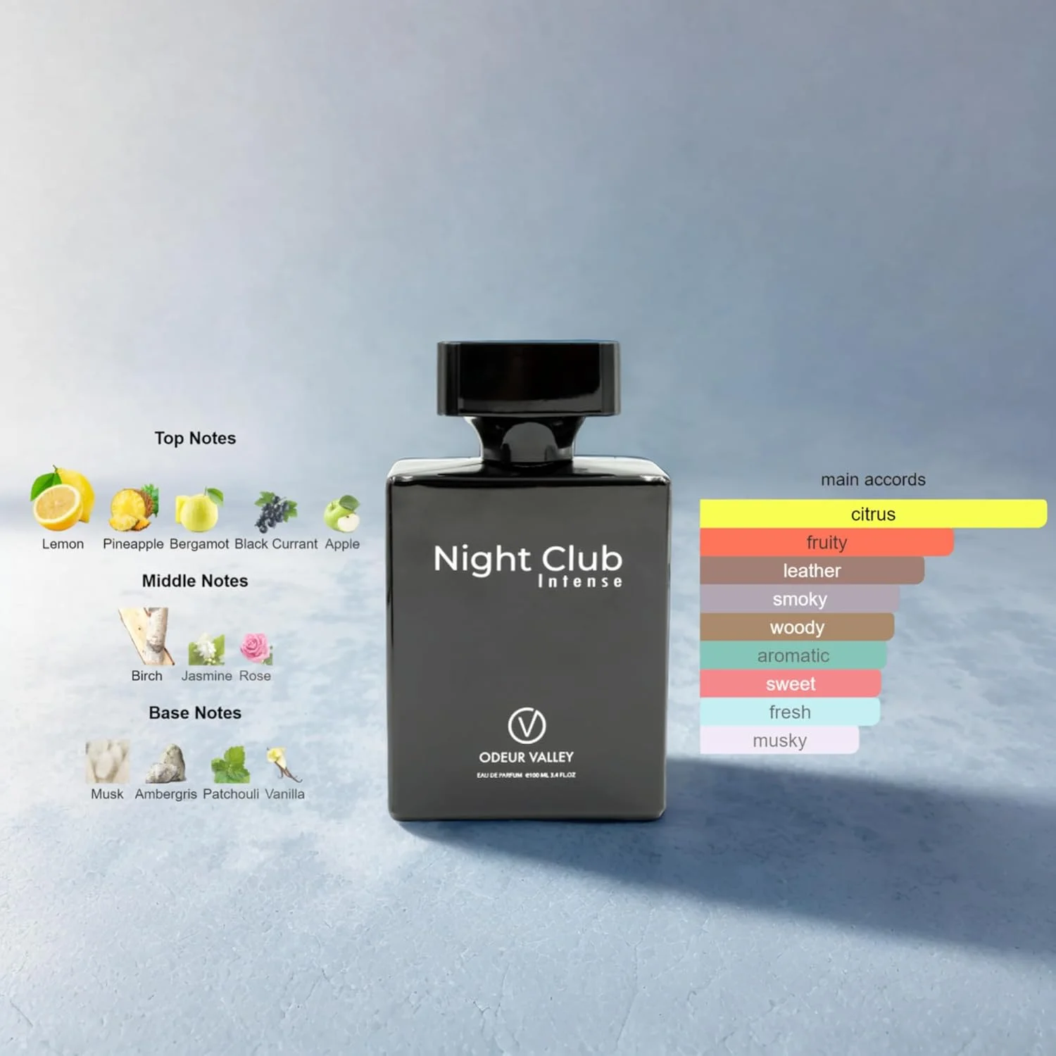 ادکلن مردانه نایت کلاب اینتنس ادو پرفیوم، رایحه ماندگار، میوه ای تازه لیمو و چوبی، عطر بسیار غلیظ (1 عدد 100 میلی لیتر) ساخت فرانسه