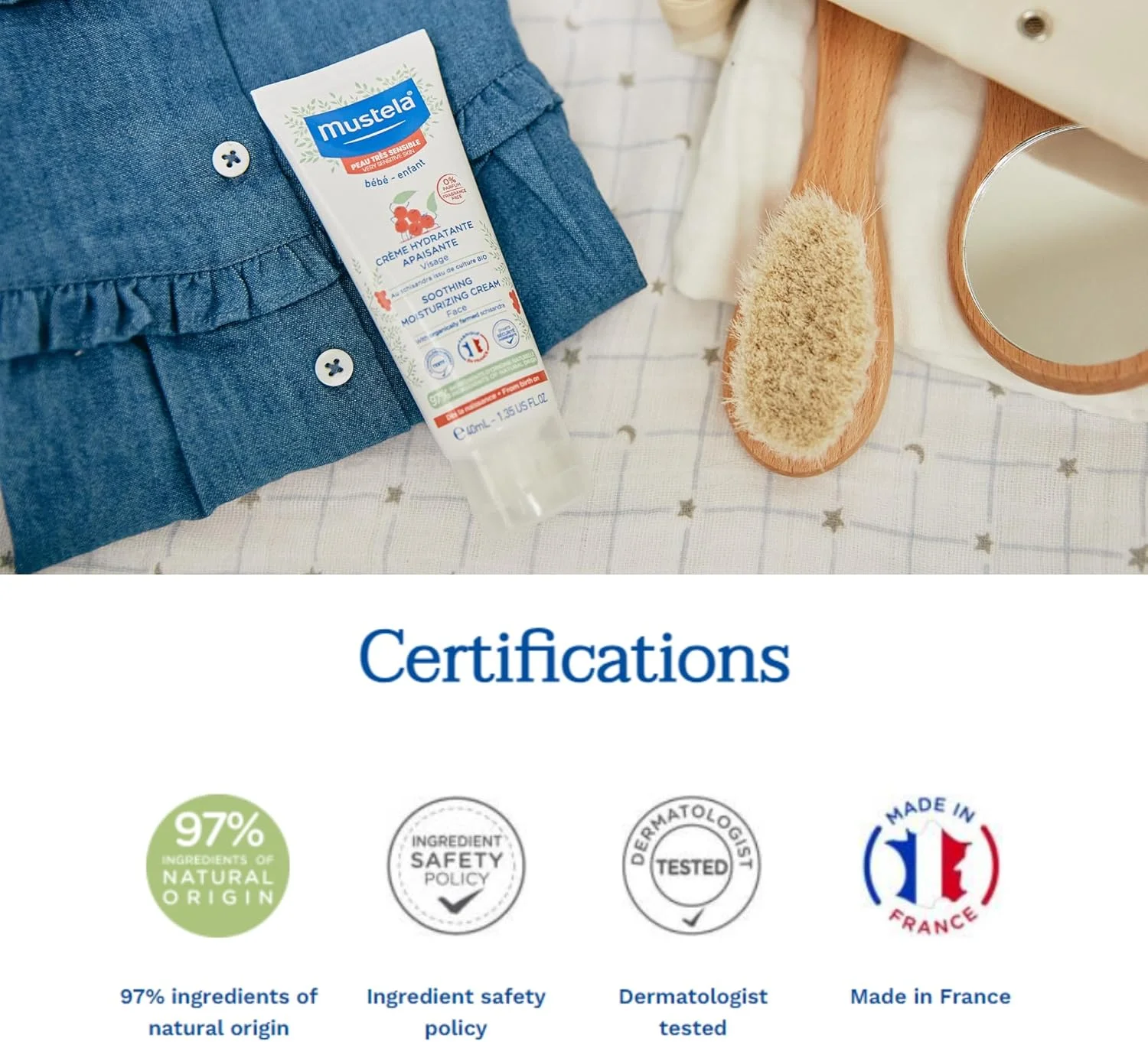 کرم مرطوب کننده تسکین دهنده صورت کودک موستلا - مرطوب کننده صورت برای پوست های بسیار حساس - حاوی آووکادو طبیعی و عصاره شیزاندرا - بدون عطر - 40 میلی لیتر