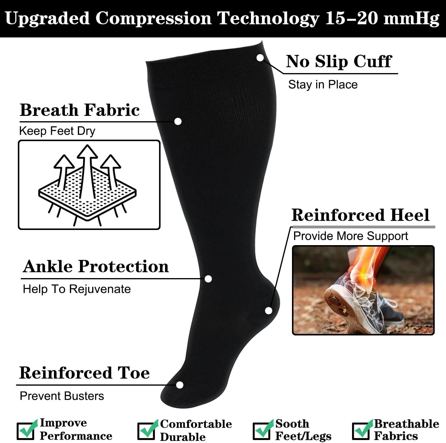 دو جفت جوراب ساق بلند فشاری سایز بزرگ برای آقایان و بانوان، جوراب های ساپورت ساق پهن و خیلی بزرگ مناسب ورزش، دویدن، دوچرخه سواری، فعالیت های ورزشی، پیاده روی، پرستاری دو جفت جوراب ساق بلند فشاری سایز بزرگ برای آقایان و بانوان، جوراب های ساپورت ساق پهن و خیلی بزرگ مناسب ورزش، دویدن، دوچرخه سواری، فعالیت های ورزشی، پیاده روی، پرستاری