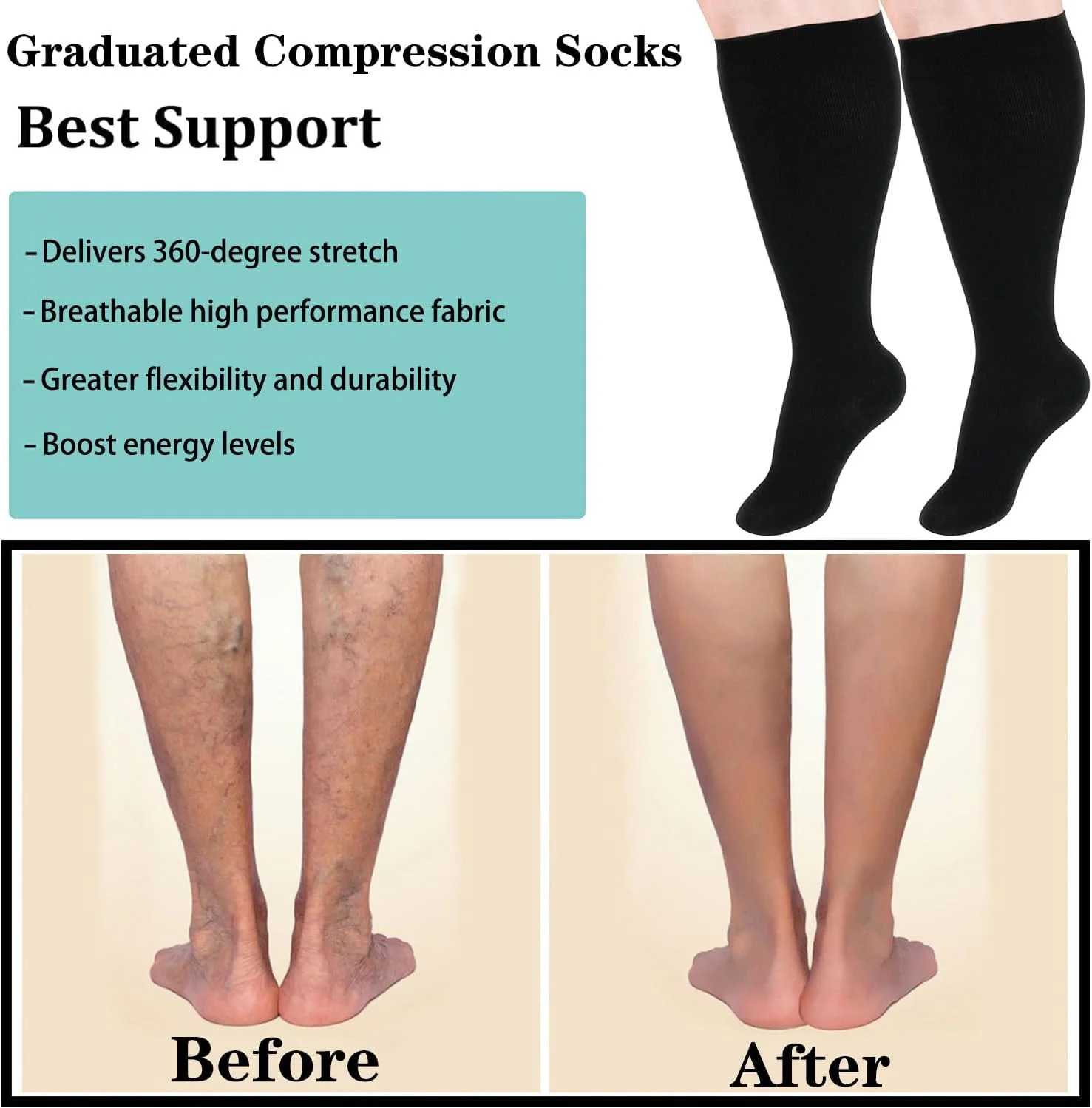 دو جفت جوراب ساق بلند فشاری سایز بزرگ برای آقایان و بانوان، جوراب های ساپورت ساق پهن و خیلی بزرگ مناسب ورزش، دویدن، دوچرخه سواری، فعالیت های ورزشی، پیاده روی، پرستاری دو جفت جوراب ساق بلند فشاری سایز بزرگ برای آقایان و بانوان، جوراب های ساپورت ساق پهن و خیلی بزرگ مناسب ورزش، دویدن، دوچرخه سواری، فعالیت های ورزشی، پیاده روی، پرستاری