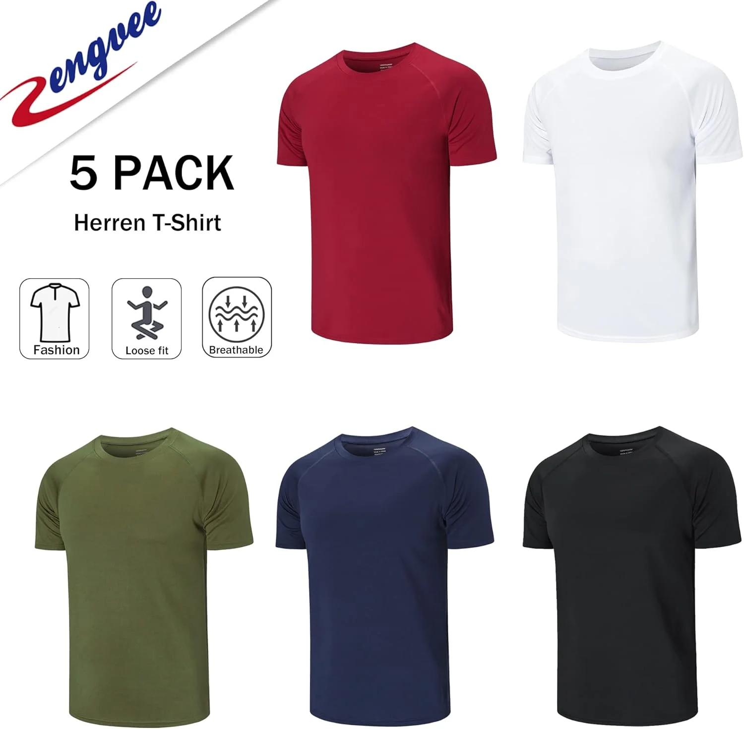 ست 5 عددی تیشرت مردانه ZENGVEE، تیشرت ورزشی مردانه با قابلیت خشک شدن سریع، یقه گرد، مناسب دویدن و تمرین، دارای قابلیت جذب رطوبت، آستین کوتاه و مناسب فعالیت های ورزشی ست 5 عددی تیشرت مردانه ZENGVEE، تیشرت ورزشی مردانه با قابلیت خشک شدن سریع، یقه گرد، مناسب دویدن و تمرین، دارای قابلیت جذب رطوبت، آستین کوتاه و مناسب فعالیت های ورزشی