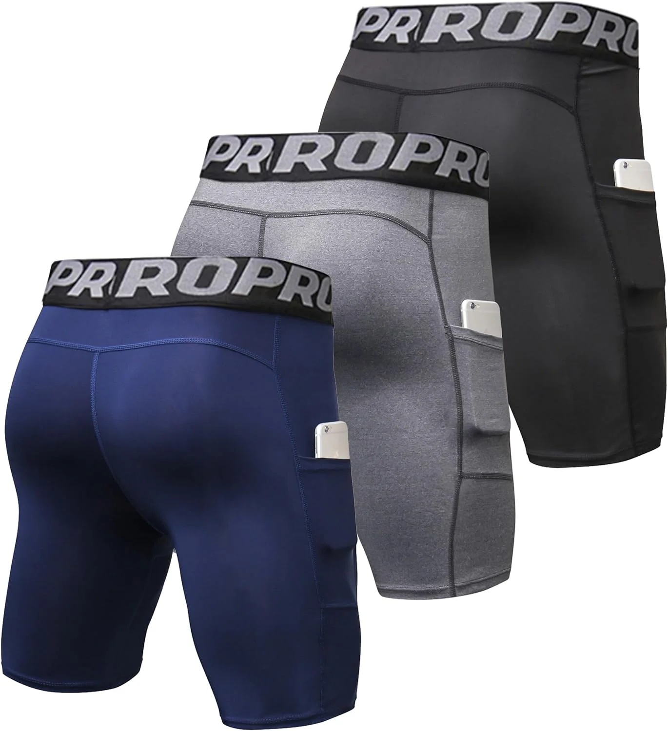 ست ۳ عددی شورت ورزشی مردانه، شلوارک ورزشی کوتاه، خشک‌شونده سریع، تنفسی، شلوارک دوچرخه‌سواری مردانه، شلوار ورزشی تابستانی مردانه، لباس زیر عملکردی با جیب