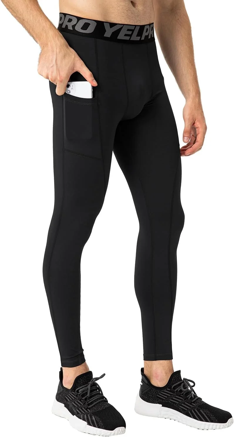 جوراب شلواری ورزشی مردانه Yuerlian، خشک شونده سریع، لایه پایه، ساق با جیب