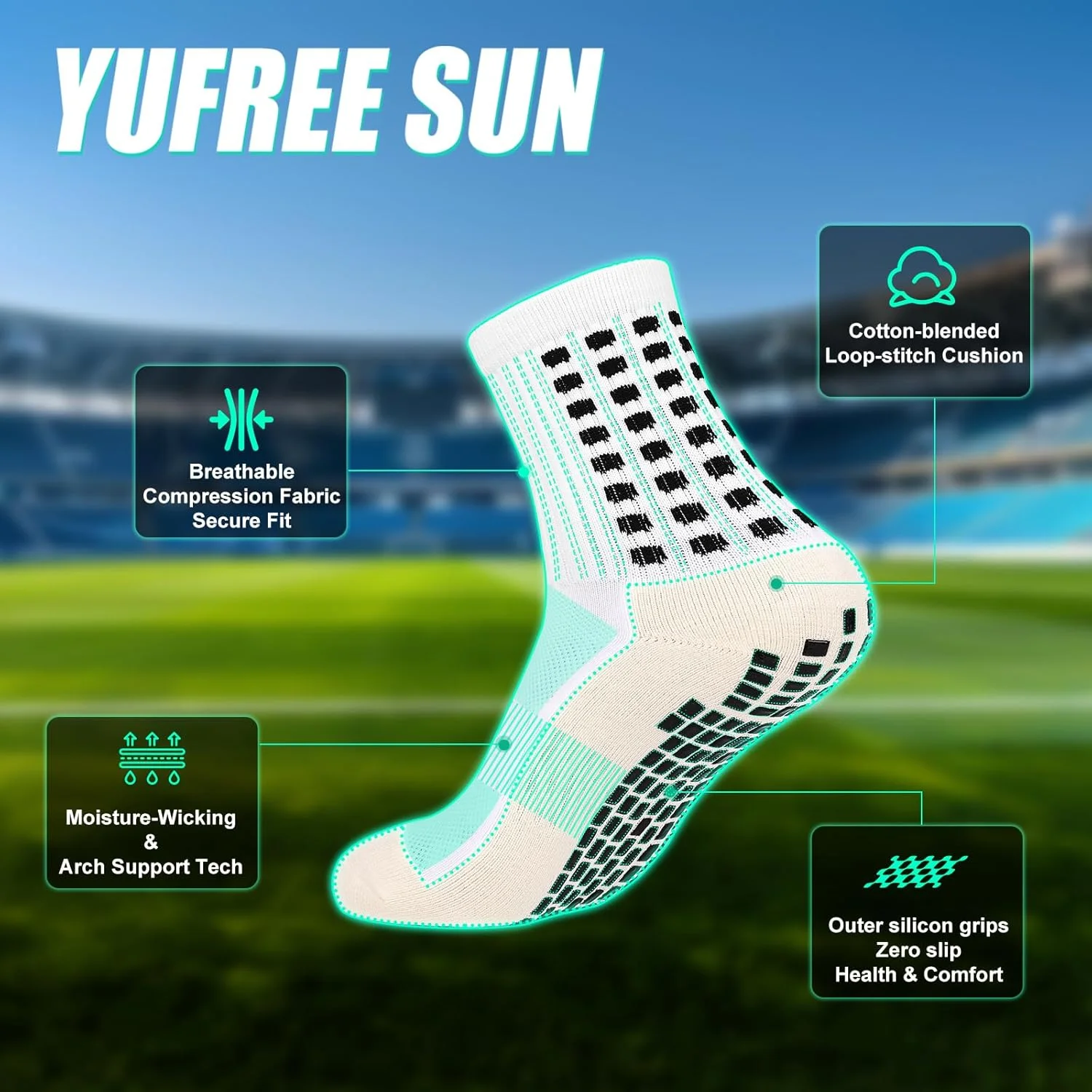 جوراب‌های ورزشی چسبنده مردانه و پسرانه، ضد لغزش برای فوتبال، بسکتبال، هاکی، راگبی - 4 جفت