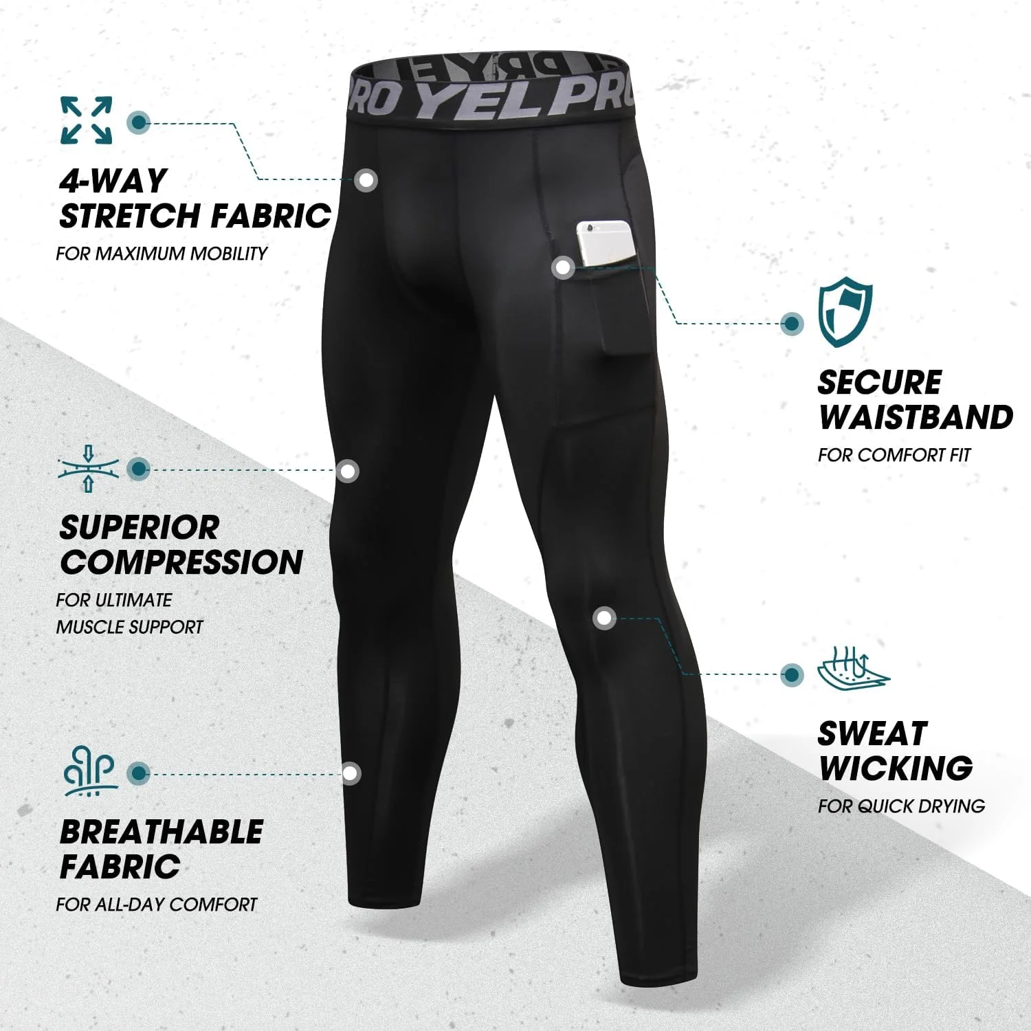 جوراب شلواری ورزشی مردانه Yuerlian، خشک شونده سریع، لایه پایه، ساق با جیب جوراب شلواری ورزشی مردانه Yuerlian، خشک شونده سریع، لایه پایه، ساق با جیب