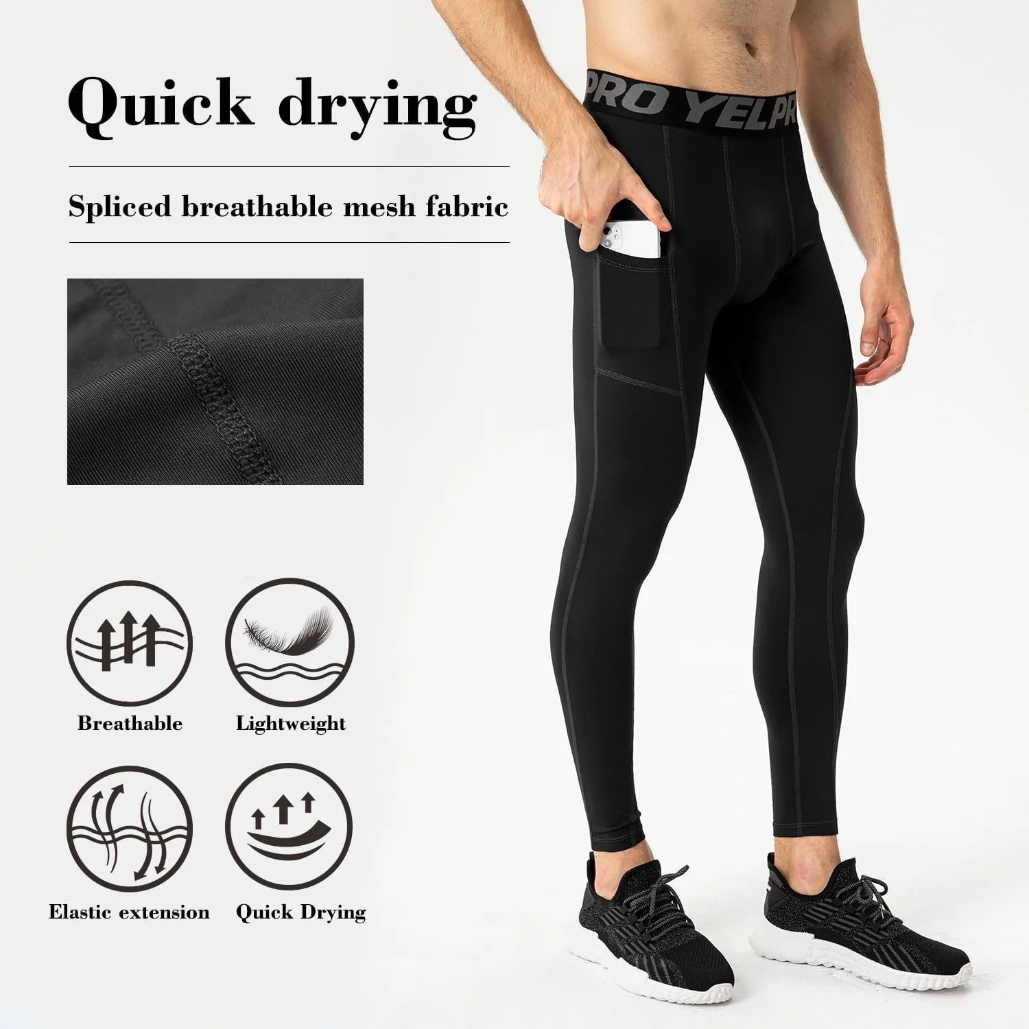 جوراب شلواری ورزشی مردانه Yuerlian، خشک شونده سریع، لایه پایه، ساق با جیب جوراب شلواری ورزشی مردانه Yuerlian، خشک شونده سریع، لایه پایه، ساق با جیب