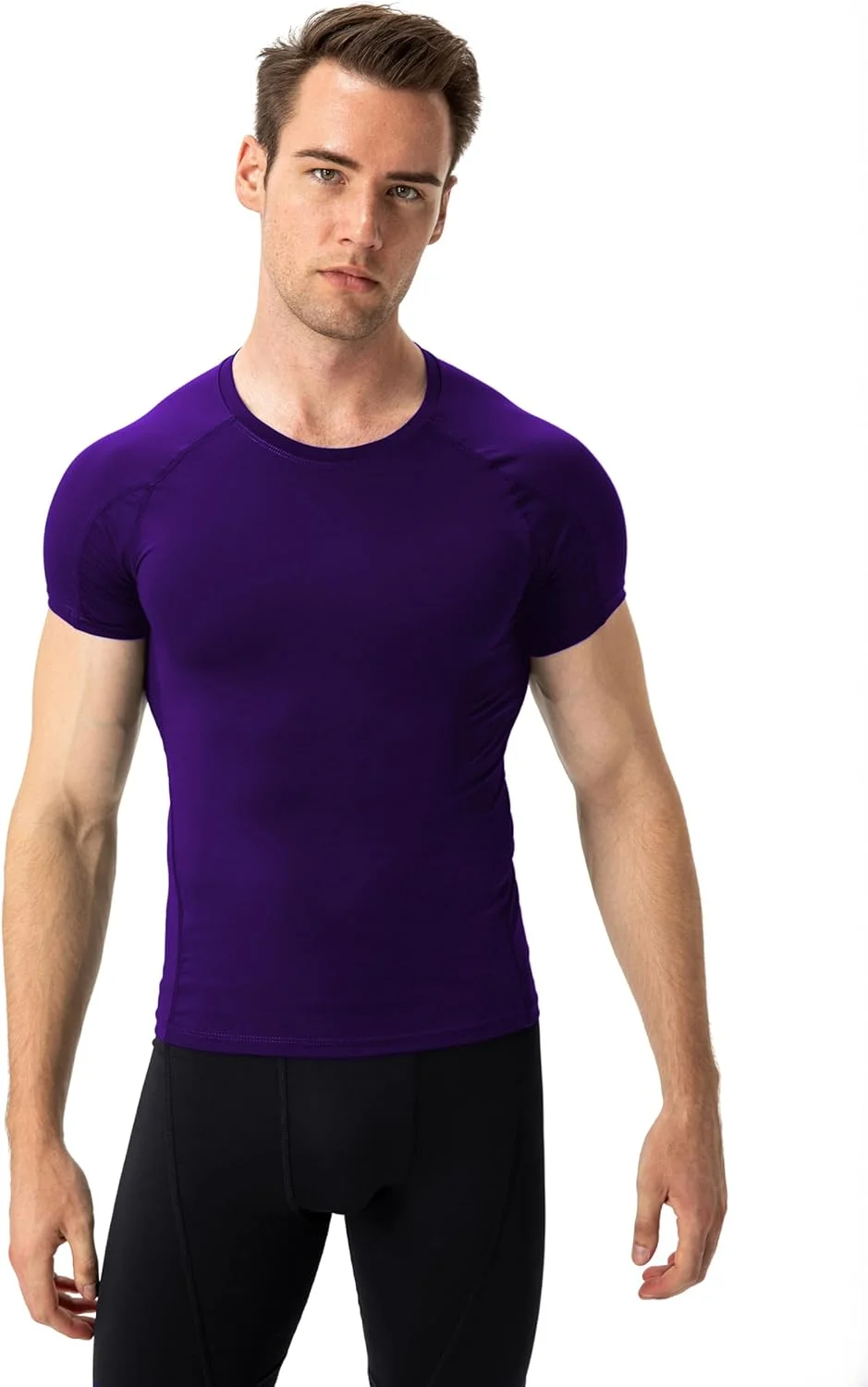 تی‌شرت ورزشی آستین کوتاه مردانه Yuerlian، مناسب تمرین، دویدن، خشک‌شونده سریع، لایه پایه باشگاه