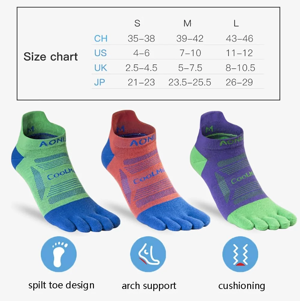 جوراب انگشتی یوگل، تنفسی، Coolmax، مناسب دویدن و ورزش، ضد تاول، جذب کننده عرق، زود خشک شونده