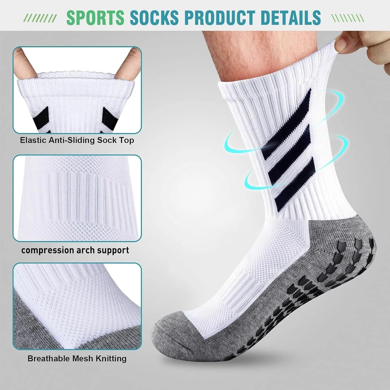 جورابهای ورزشی مردانه، 2 جفت جوراب ضد لغزش برای فوتبال، بسکتبال، دویدن، جورابهای تنفسی با پدهای لاستیکی جورابهای ورزشی مردانه، 2 جفت جوراب ضد لغزش برای فوتبال، بسکتبال، دویدن، جورابهای تنفسی با پدهای لاستیکی