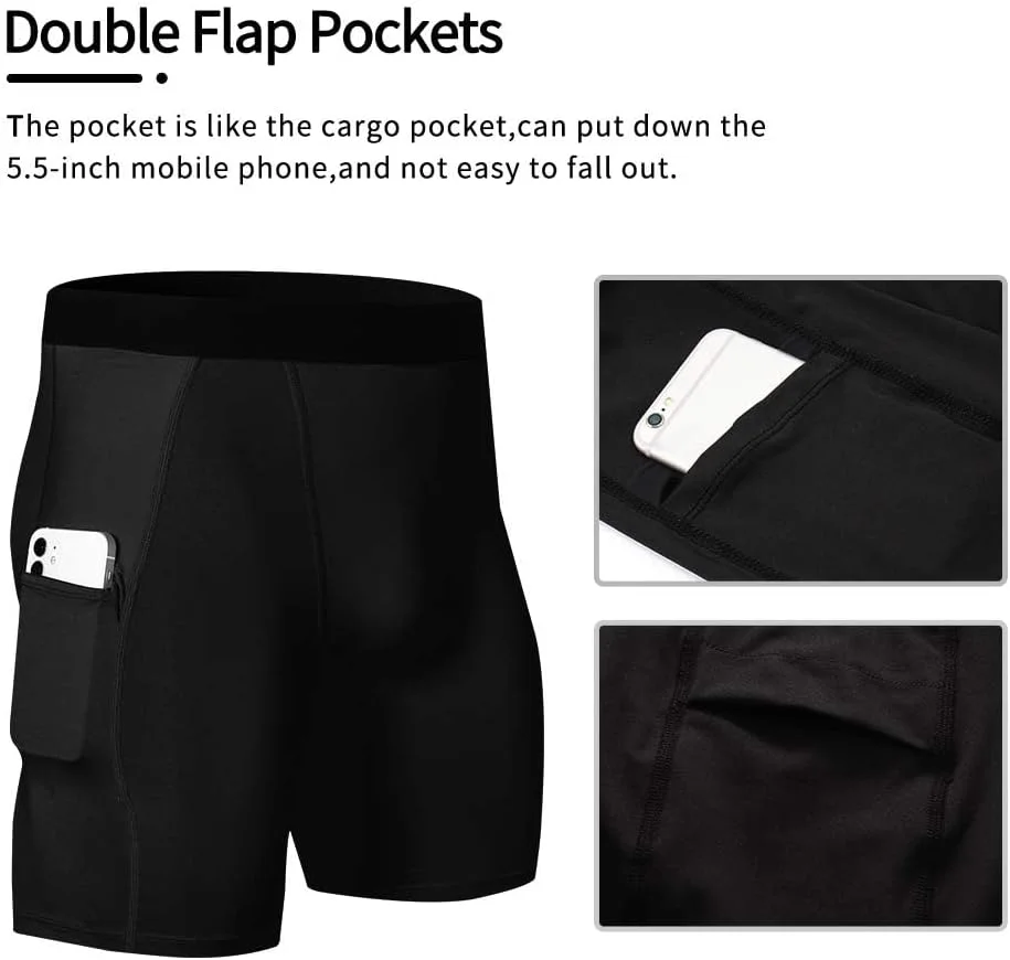 شورت ورزشی مردانه فشرده با جیب، اسپندکس مناسب دویدن و تمرین