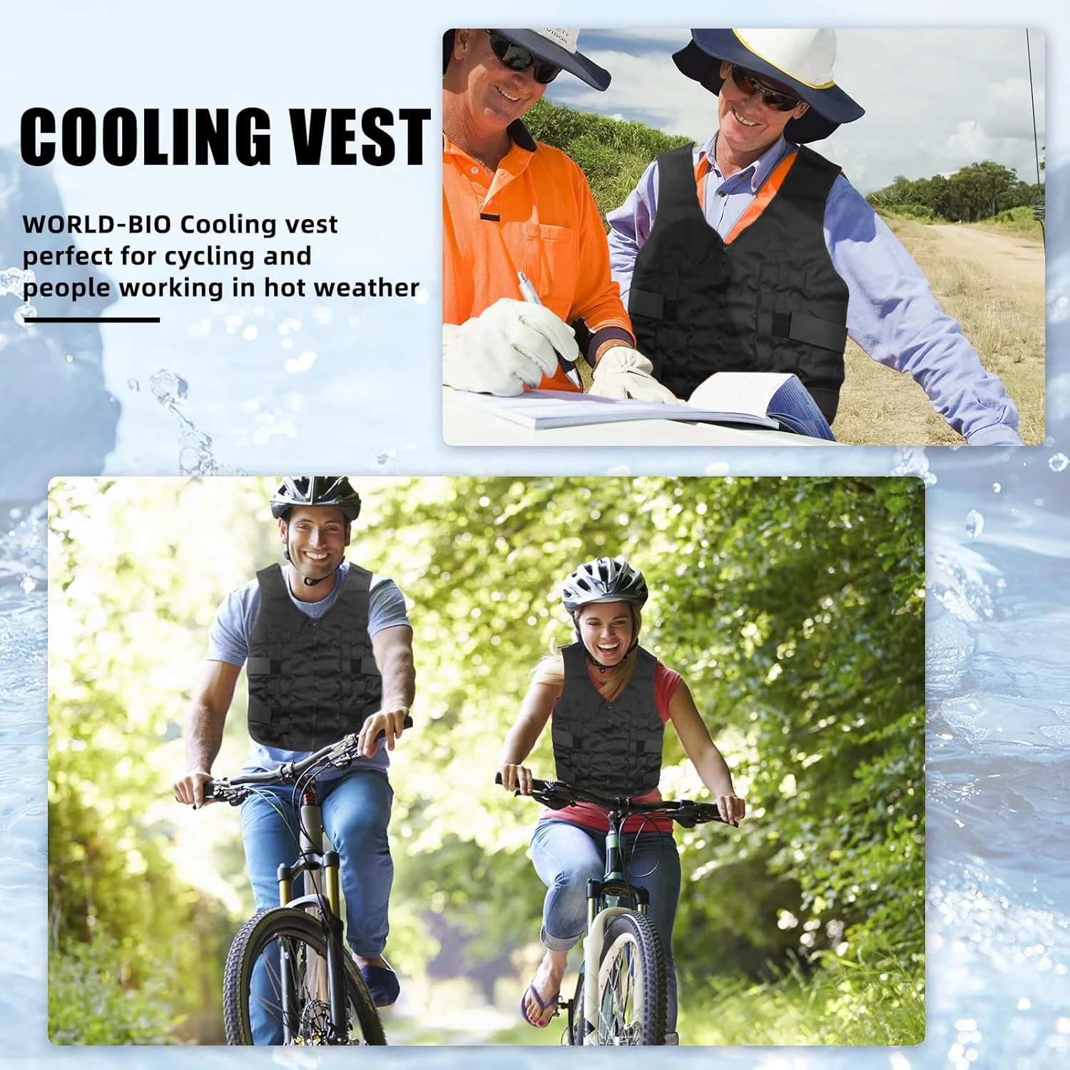جلیقه خنک کننده یخی WORLD-BIO برای هوای گرم - جلیقه سرد قابل تنظیم برای مردان و زنان - قابل استفاده مجدد برای کار در فضای باز، ورزش، ماهیگیری و کاهش گرما، سایز آزاد