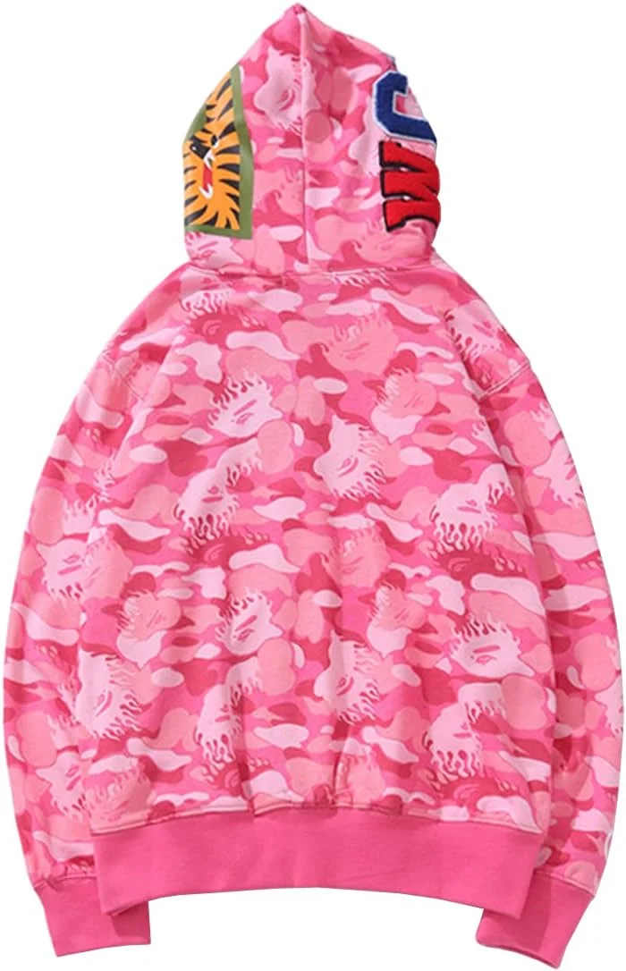 ژاکت مردانه WINKEEY هودی کلاه دار طرح کوسه، دارای زیپ کامل و طرح استتار