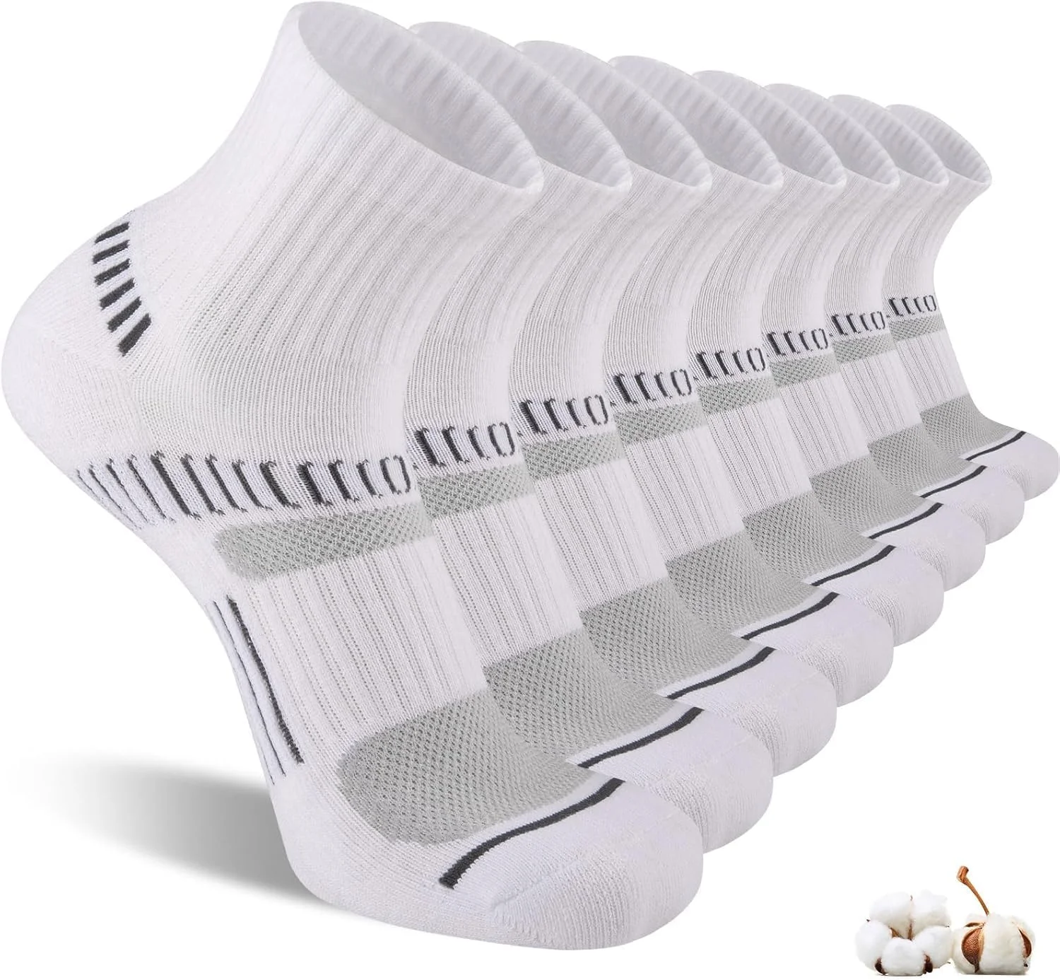 8 جفت جوراب مردانه، جوراب های ورزشی نخی با قابلیت جذب رطوبت و مقاوم در برابر بو، ساق کوتاه مناسب چهار فصل، دارای بالشتک ورزشی و قابلیت تنفس با پشتیبانی از قوس پا، سفید. 8 جفت جوراب مردانه، جوراب های ورزشی نخی با قابلیت جذب رطوبت و مقاوم در برابر بو، ساق کوتاه مناسب چهار فصل، دارای بالشتک ورزشی و قابلیت تنفس با پشتیبانی از قوس پا، سفید.