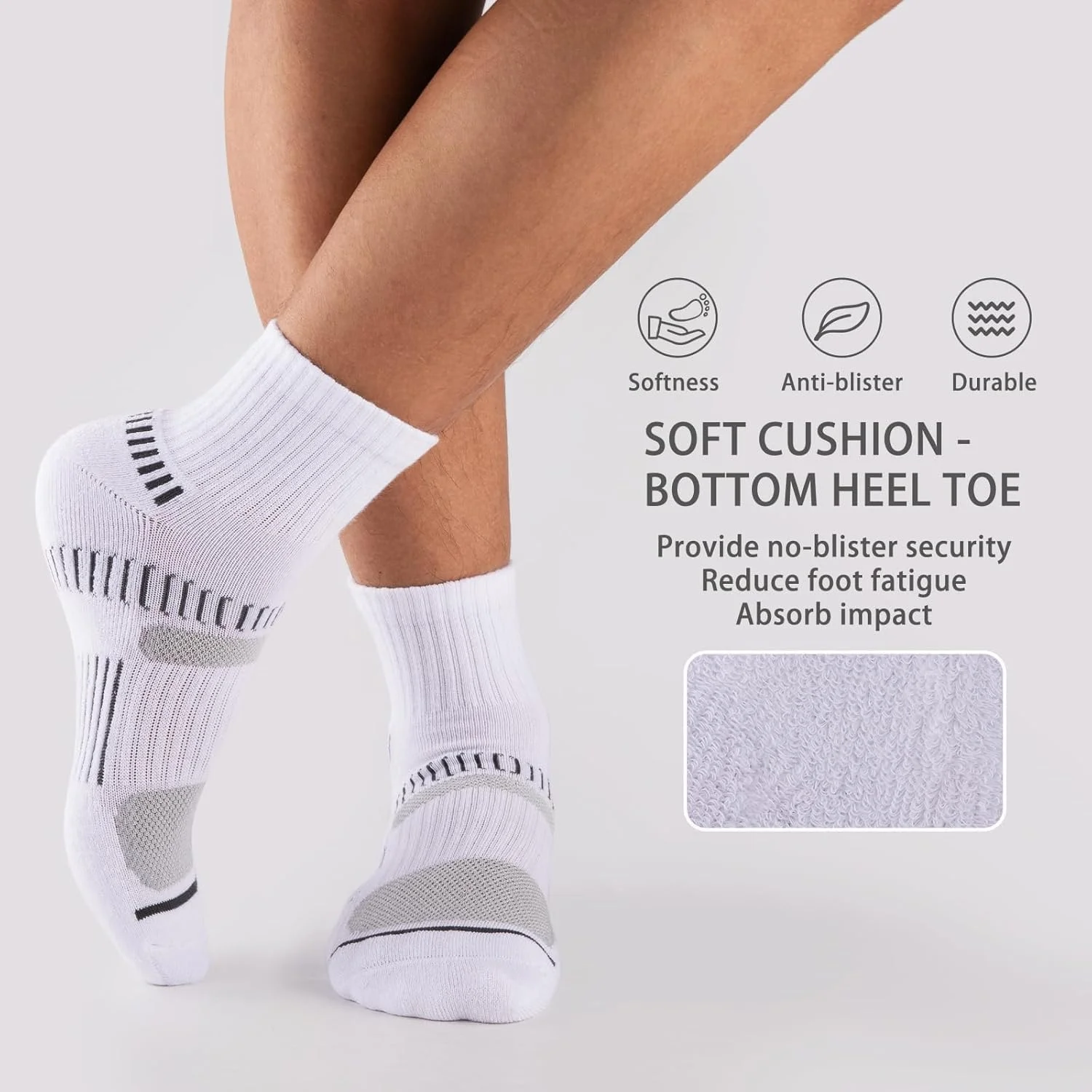8 جفت جوراب مردانه، جوراب های ورزشی نخی با قابلیت جذب رطوبت و مقاوم در برابر بو، ساق کوتاه مناسب چهار فصل، دارای بالشتک ورزشی و قابلیت تنفس با پشتیبانی از قوس پا، سفید. 8 جفت جوراب مردانه، جوراب های ورزشی نخی با قابلیت جذب رطوبت و مقاوم در برابر بو، ساق کوتاه مناسب چهار فصل، دارای بالشتک ورزشی و قابلیت تنفس با پشتیبانی از قوس پا، سفید.