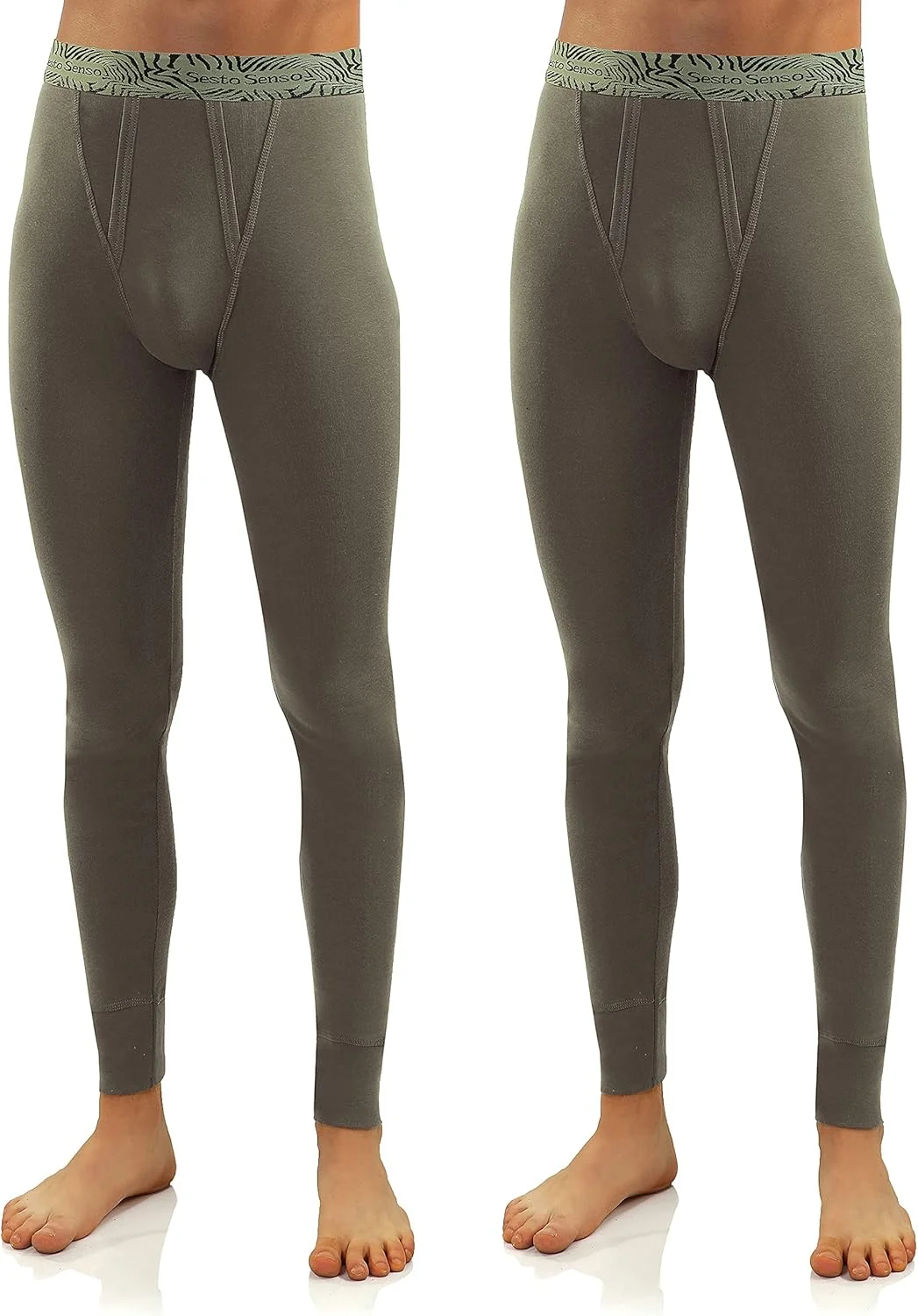 زیرشلواری بلند مردانه Sesto Senso، بسته 2 عددی، زیرپوش حرارتی، زیرپوش کاربردی، طرح استتار نظامی زمستانی، XXL، 2 عدد سبز