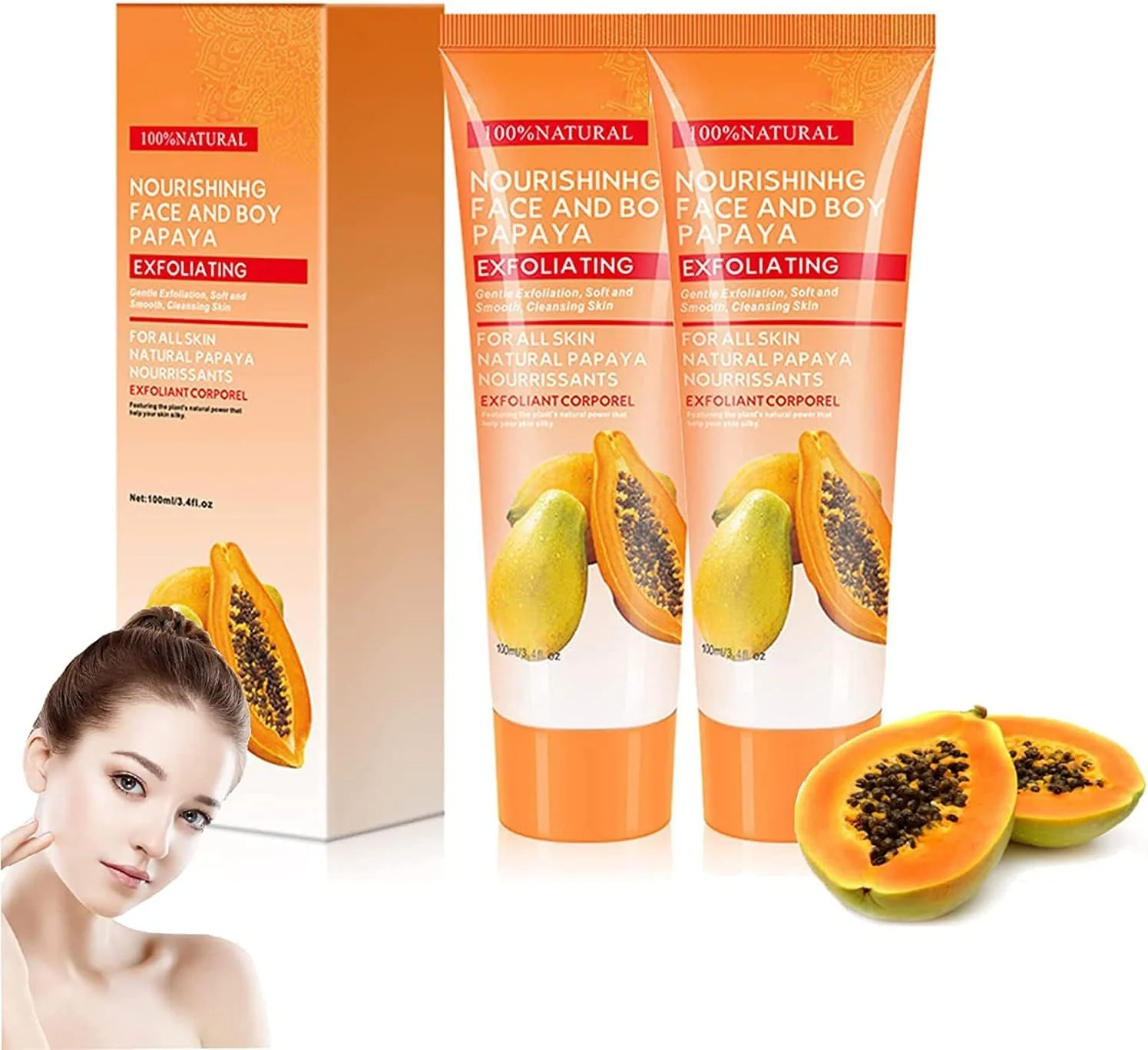 دو عدد لایه بردار عمقی روشن کننده پاپایا، کرم روشن کننده پاپایا، ژل اسکراب لایه بردار صورت، لایه بردار عمقی روشن کننده برای صورت