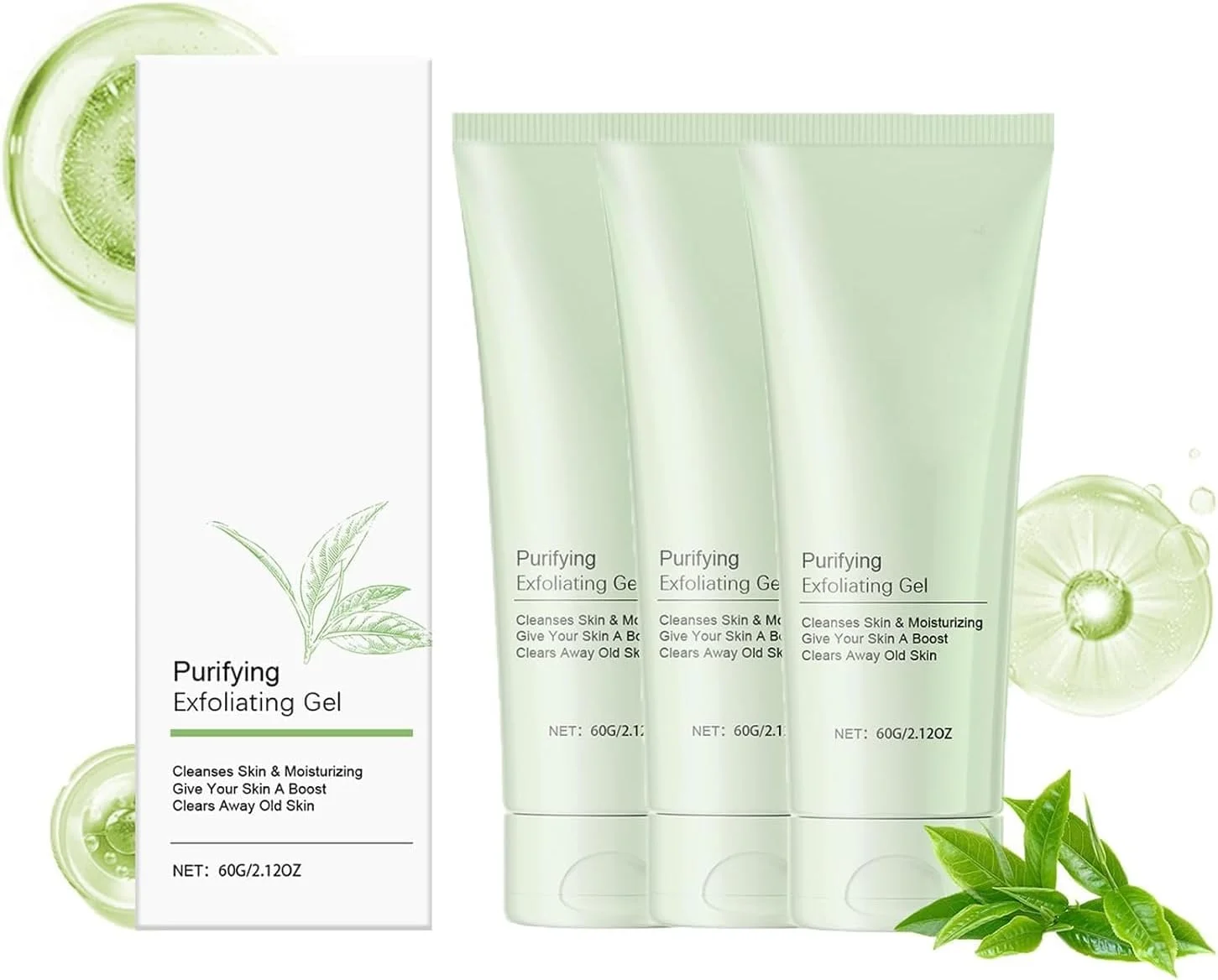 ژل لایه بردار و پاک کننده پوست Greteam، ژل اسکراب لایه بردار عمیق صورت و بدن، پاک کننده آنزیمی مرطوب کننده برای آقایان و بانوان، 60 میلی لیتر، 3 عدد
