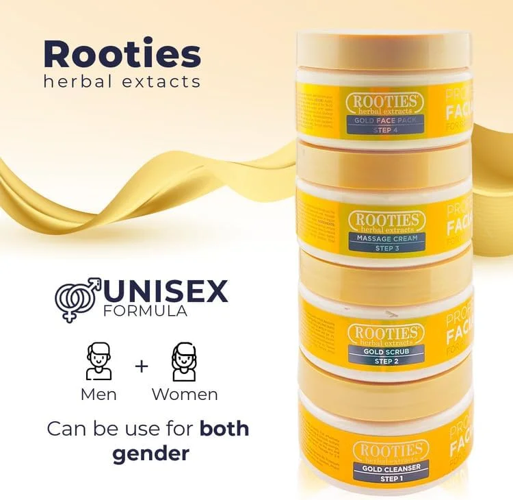 کیت فیشیال طلایی 4 در 1 la'Fresh Rooties | شامل پاک کننده | اسکراب | کرم ماساژ | ماسک صورت (850 گرم)