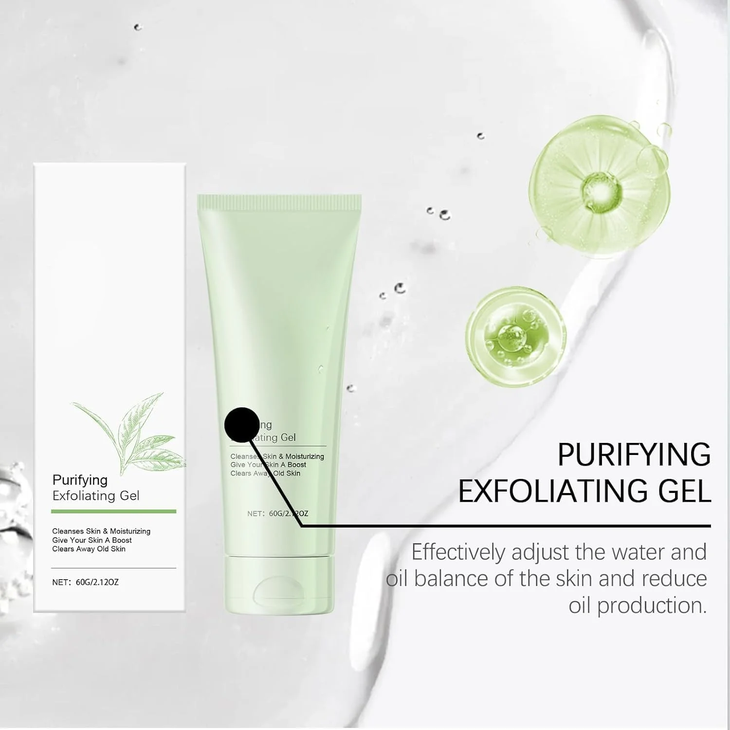 ژل لایه بردار و پاک کننده پوست Greteam، ژل اسکراب لایه بردار عمیق صورت و بدن، پاک کننده آنزیمی مرطوب کننده برای آقایان و بانوان، 60 میلی لیتر، 3 عدد