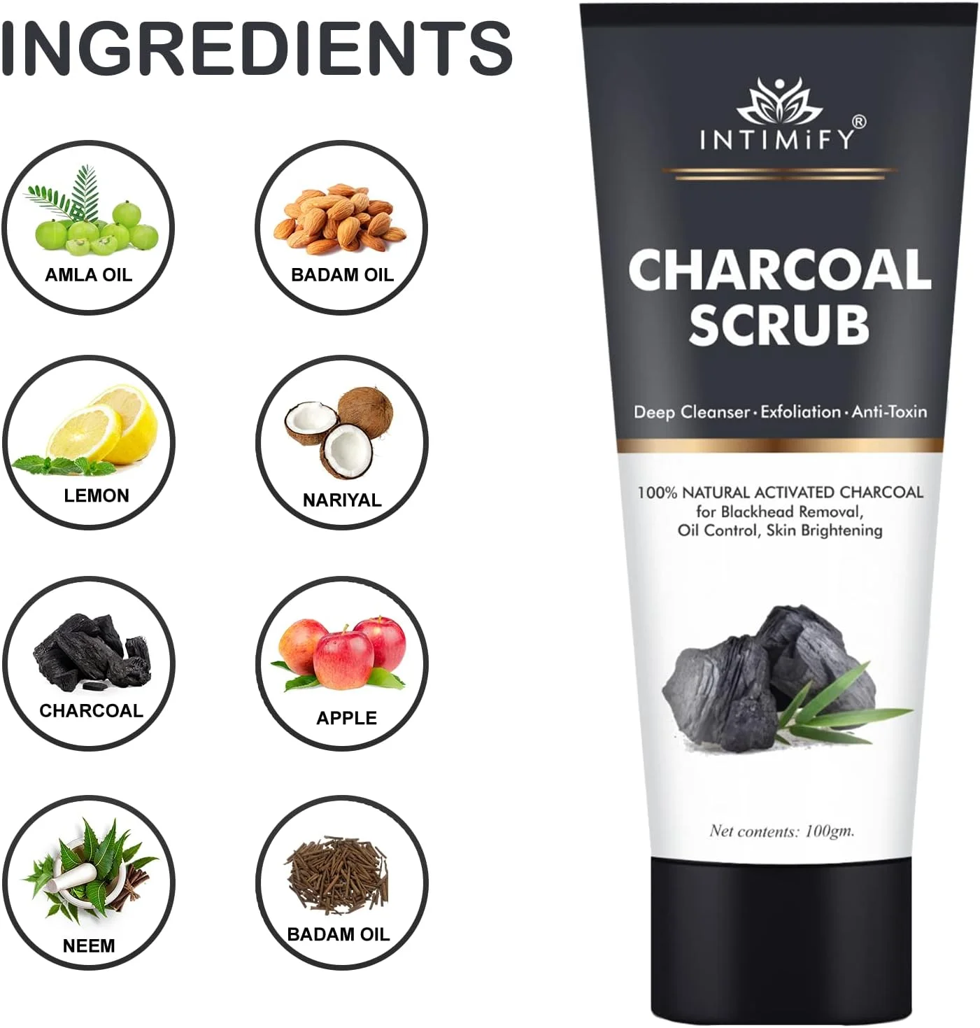 اسکراب صورت زغالی برای آقایان و بانوان، مناسب پوست چرب و درخشان، لایه بردار و از بین برنده جوش های سرسیاه، 100 گرمی (تک عددی)