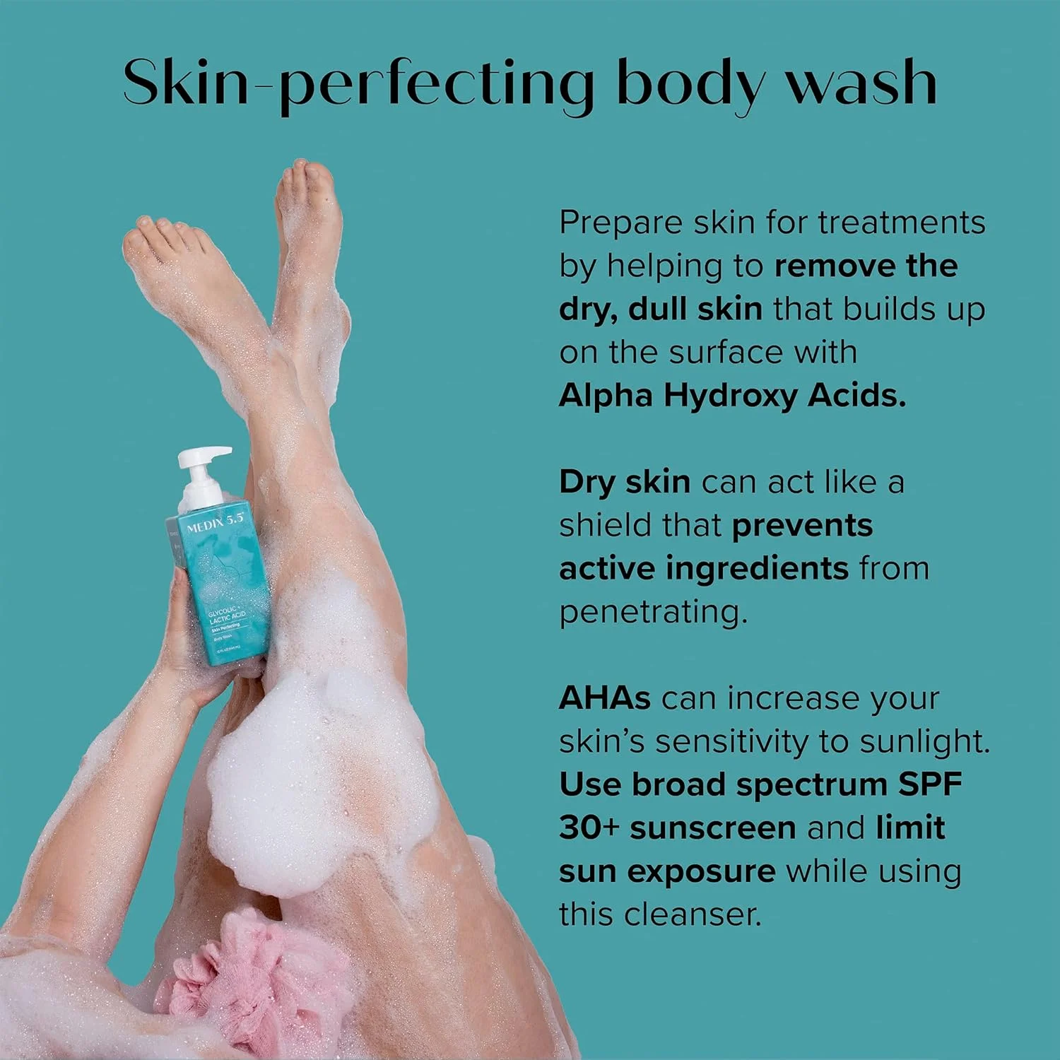 مجموعه دو عددی پاک کننده اسکراب صورت و بدن AHA گلیکولیک اسید و لوسیون کرم مرطوب کننده ویتامین C مدی ایکس 5.5 | شستشوی بدن و صورت فومینگ آلفا هیدروکسی اسید و لاکتیک اسید