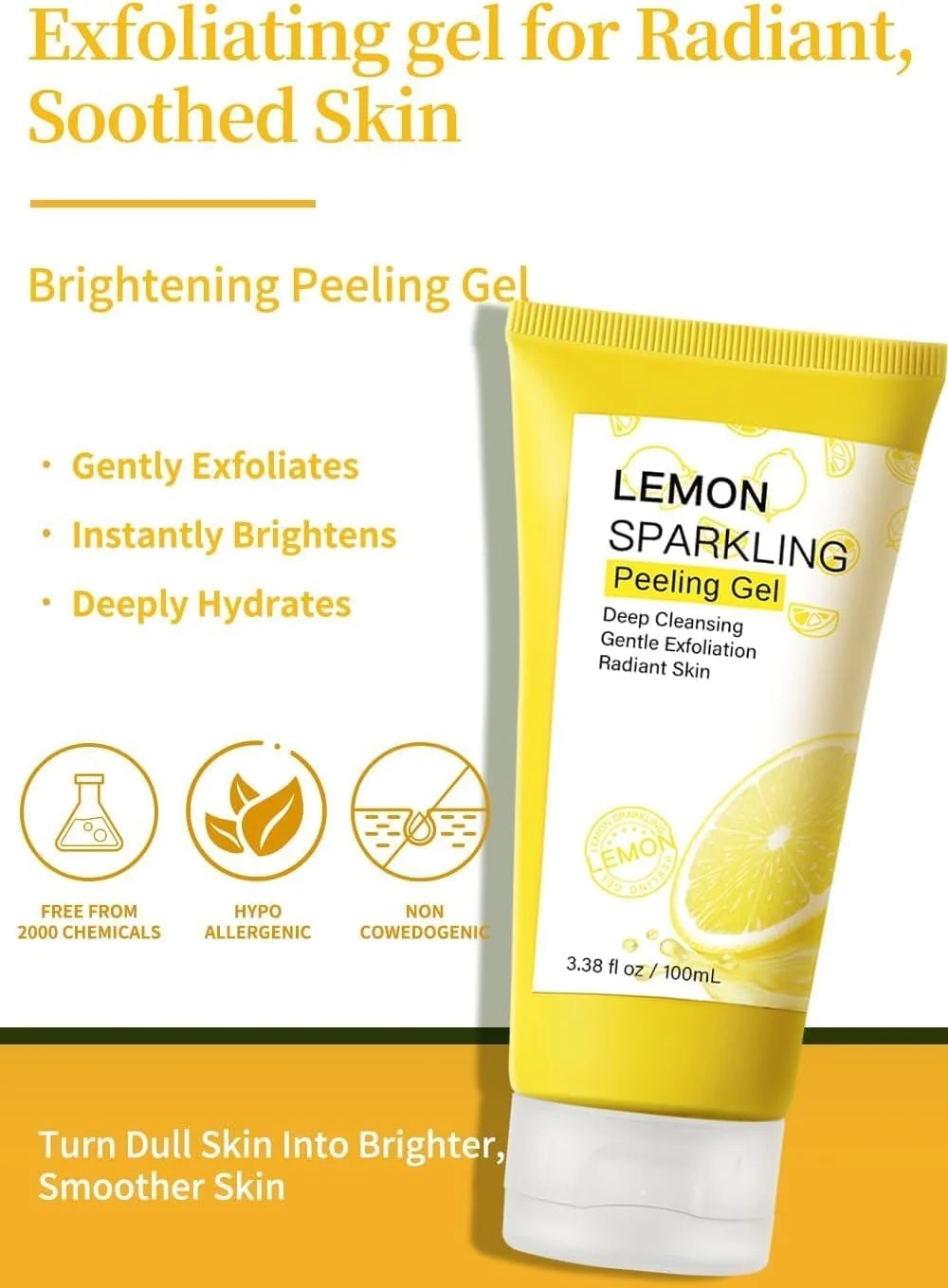 ژل لایه بردار درخشان لیمو، ژل لایه بردار اسکراب صورت، پاک کننده عمیق، شستشوی لایه بردار صورت، تسکین دهنده، طراوت بخش، پاک کننده چربی منافذ، از بین برنده سلول های مرده پوست برای انواع پوست