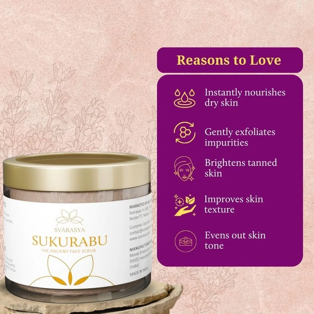 اسکراب صورت سوکورابو سواراسیا - اسکراب صورت ژاپنی باستانی برای داشتن پوستی درخشان با مواد طبیعی (اسطوخودوس و شیرین بیان) برای لایه برداری، تغذیه، ترمیم و مرطوب کردن پوست | اسکراب صورت برای پوست