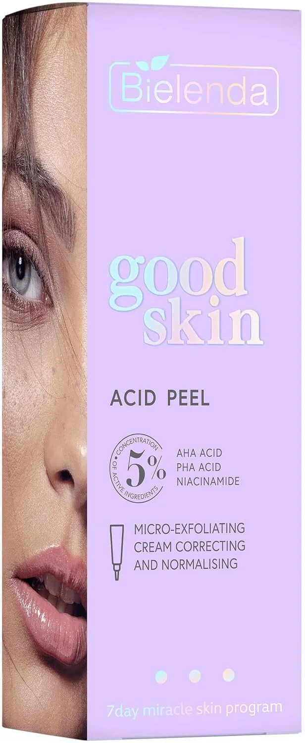 کرم لایه بردار ملایم، اصلاح کننده و نرمال کننده پوست چرب و مختلط Bielenda Good Skin Acid Peel حاوی AHA + PHA و نیاسینامید، 50 میلی لیتر