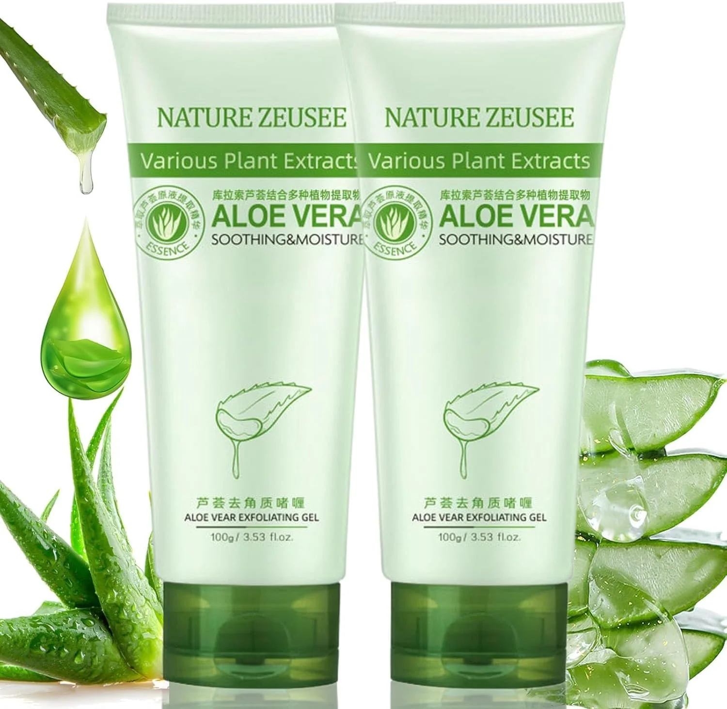 ژل پاک کننده لایه بردار آلوئه ورا NALACAL - اسکراب و ژل لایه بردار ارگانیک صورت - لایه برداری ملایم برای کل بدن - ایده آل برای پاها، دست ها، آرنج ها و زانوها - 100 گرم / 3.53 fl. oz (2 عدد)