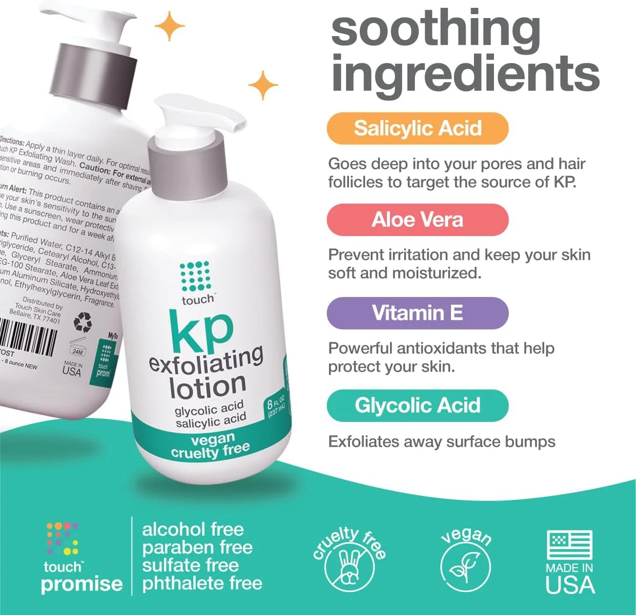 لوسیون لایه بردار حاوی 15% گلیکولیک اسید و 2% سالیسیلیک اسید برای درمان کراتوز پیلاریس - کرم مرطوب کننده برای صاف کردن پوست و رفع قرمزی، 240 میلی لیتر