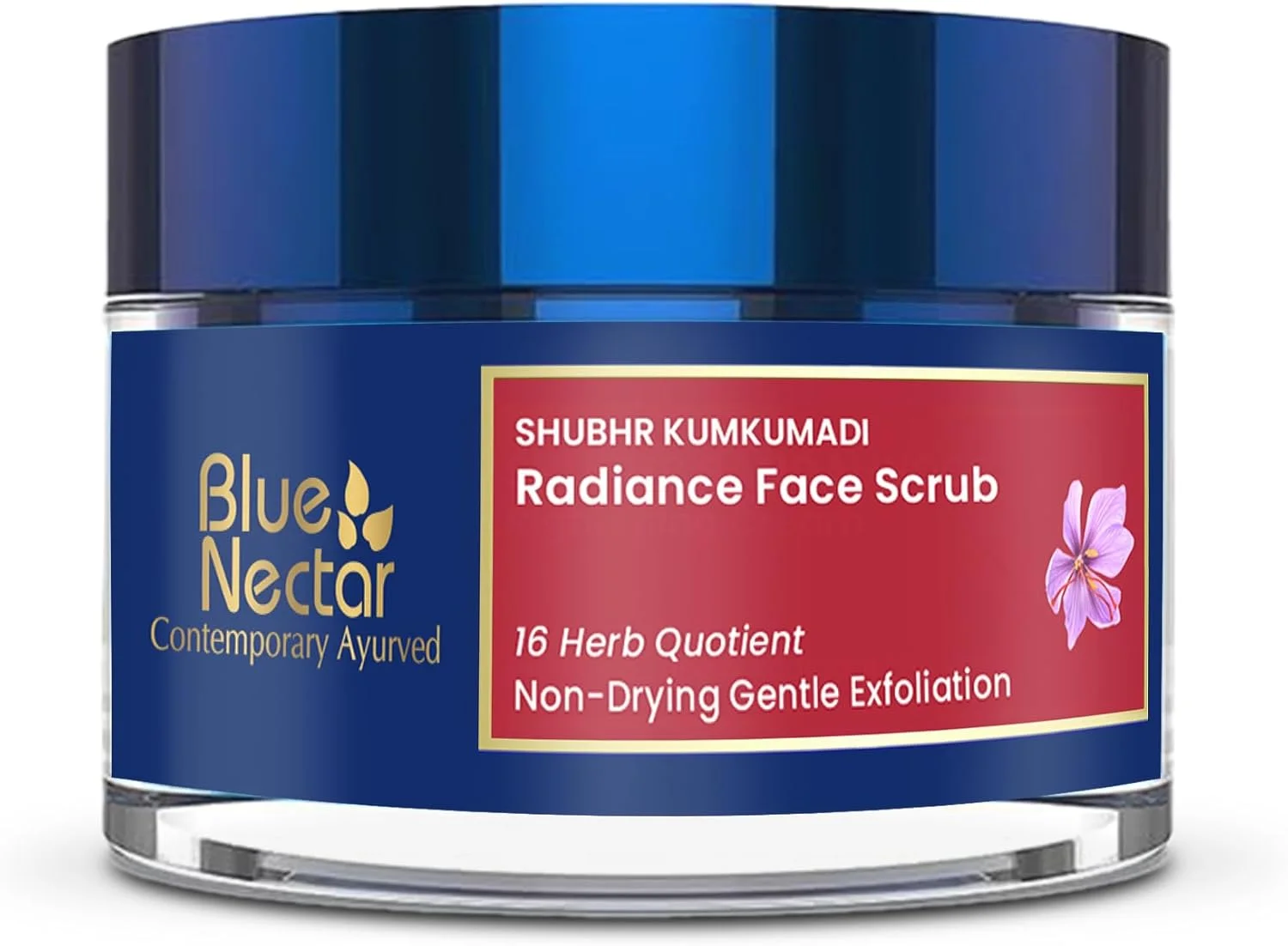 اسکراب صورت زعفران Blue Nectar برای پوست درخشان | لایه بردار ملایم کومکومادی اویل برای طراوت پوست آفتاب سوخته (16 گیاه، 50 گرم)