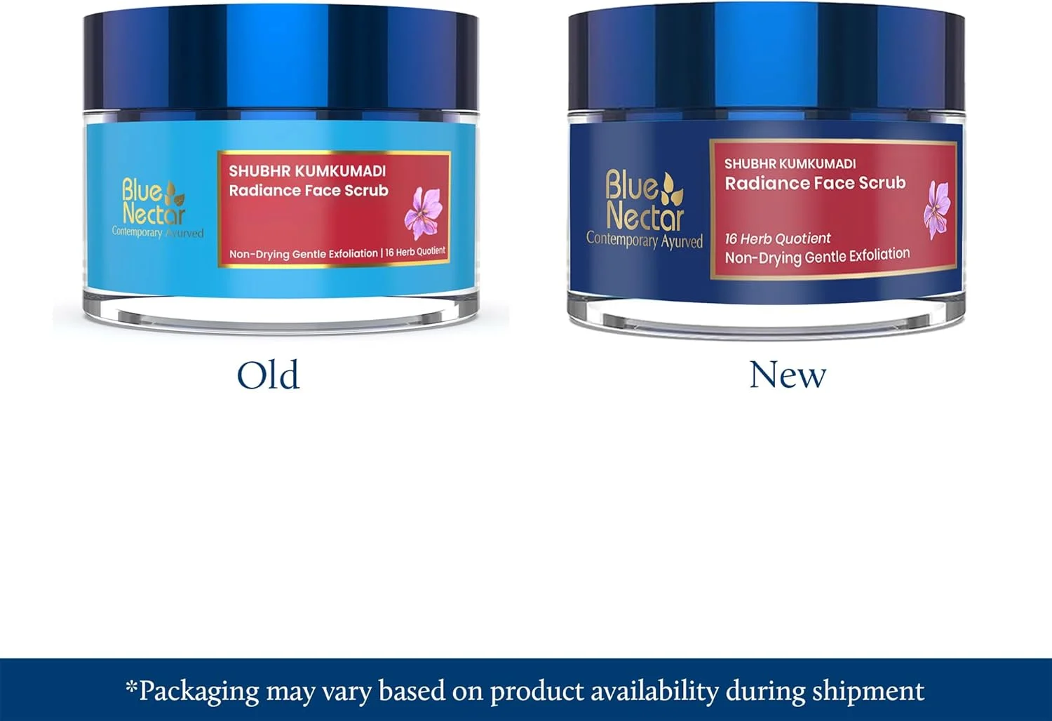 اسکراب صورت زعفران Blue Nectar برای پوست درخشان | لایه بردار ملایم کومکومادی اویل برای طراوت پوست آفتاب سوخته (16 گیاه، 50 گرم)