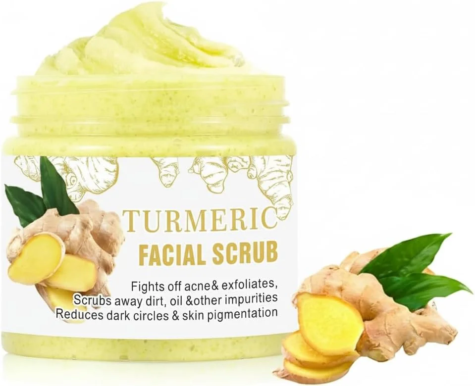 کرم اسکراب صورت زردچوبه با ویتامین C برای جوش های سرسیاه و مراقبت از منافذ، پاک کننده لایه بردار صورت، صاف کننده و روشن کننده پوست برای روتین مراقبت از پوست زنان و مردان