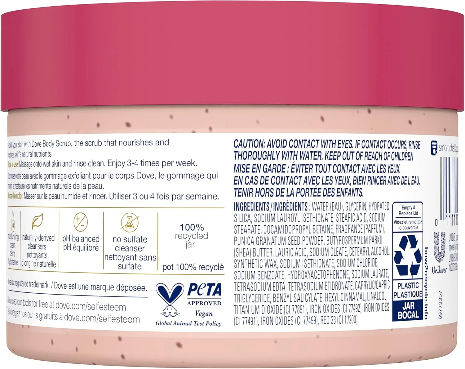 اسکراب لایه بردار بدن داو، حاوی شی باتر مرطوب کننده و دانه های انار | تغذیه کننده و نرم کننده پوست | بدون سولفات، 298 گرم