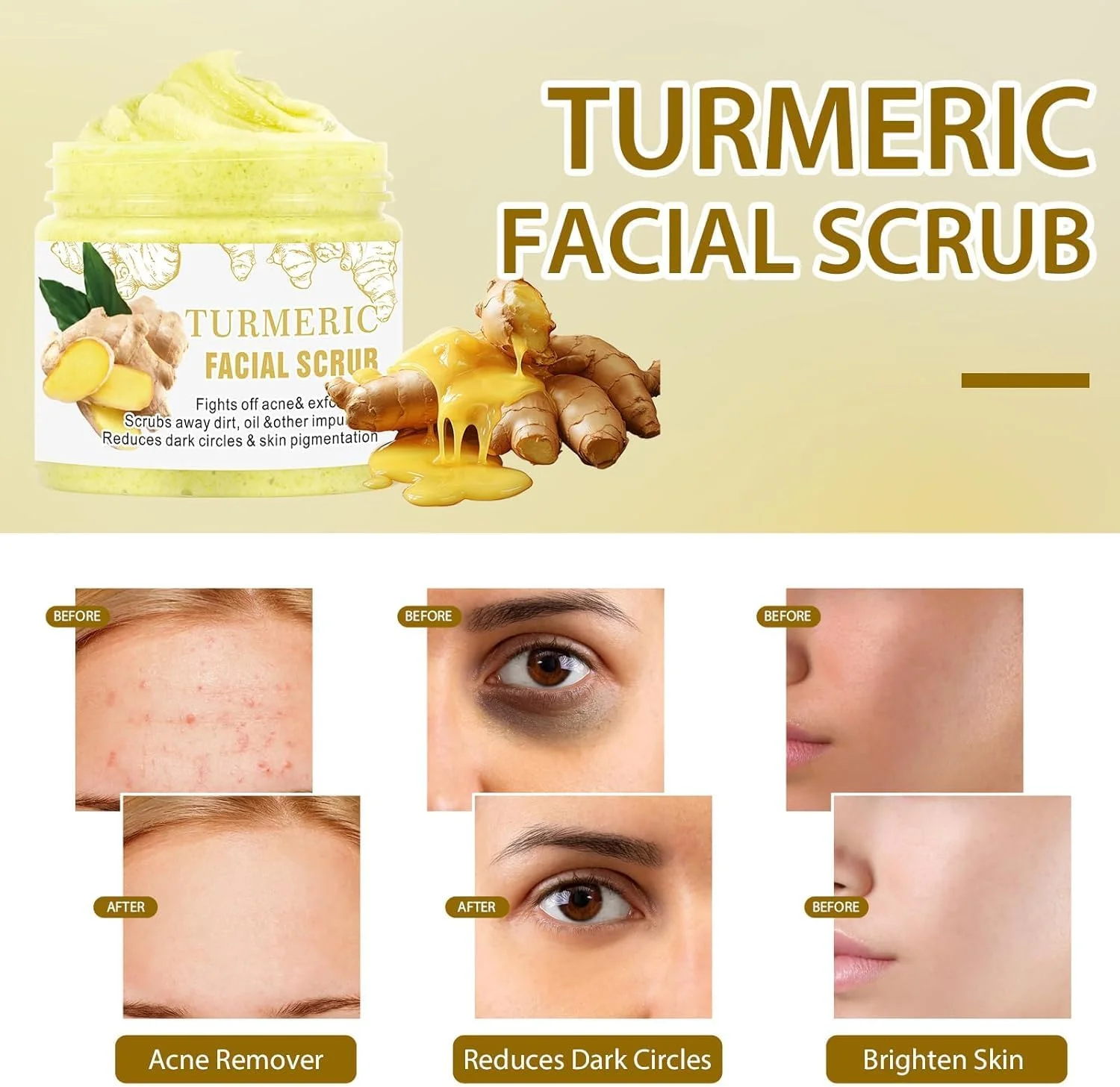 کرم اسکراب صورت زردچوبه با ویتامین C برای جوش های سرسیاه و مراقبت از منافذ، پاک کننده لایه بردار صورت، صاف کننده و روشن کننده پوست برای روتین مراقبت از پوست زنان و مردان