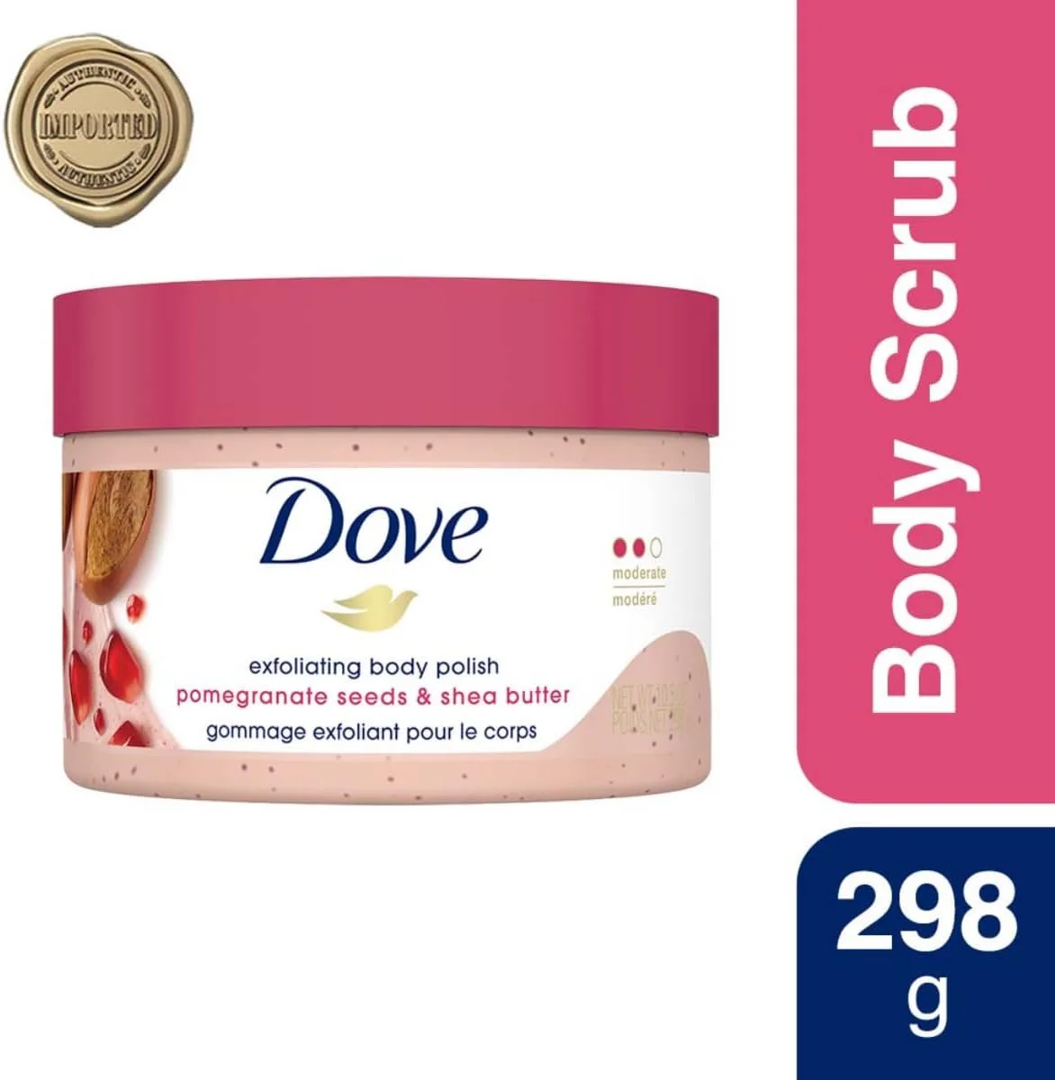 اسکراب لایه بردار بدن داو، حاوی شی باتر مرطوب کننده و دانه های انار | تغذیه کننده و نرم کننده پوست | بدون سولفات، 298 گرم