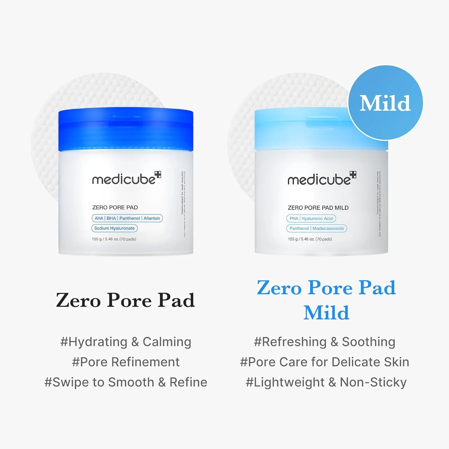 پدهای تونر ملایم medicube Zero Pore Pads Mild 2.0 برای لایه برداری، کاهش منافذ و حذف جوش های سرسیاه با PHA - ایده آل برای انواع پوست - مراقبت از پوست کره ای