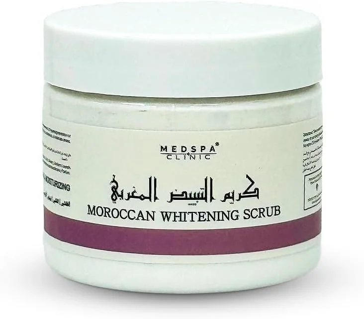 اسکراب کرم روشن کننده مراکشی 300 گرمی، مناسب صورت و بدن، غنی شده با ویتامین E و عصاره های طبیعی، لایه بردار، نرم کننده، مرطوب کننده، کلاژن. بسته مسافرتی
