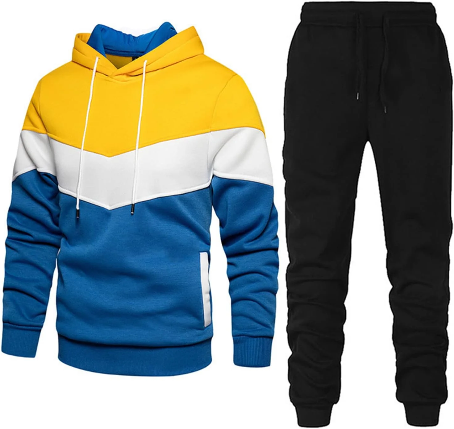 ست کامل ورزشی مردانه، شامل گرمکن و شلوار ورزشی، مناسب باشگاه و دویدن، دارای هودی و زیپ کامل