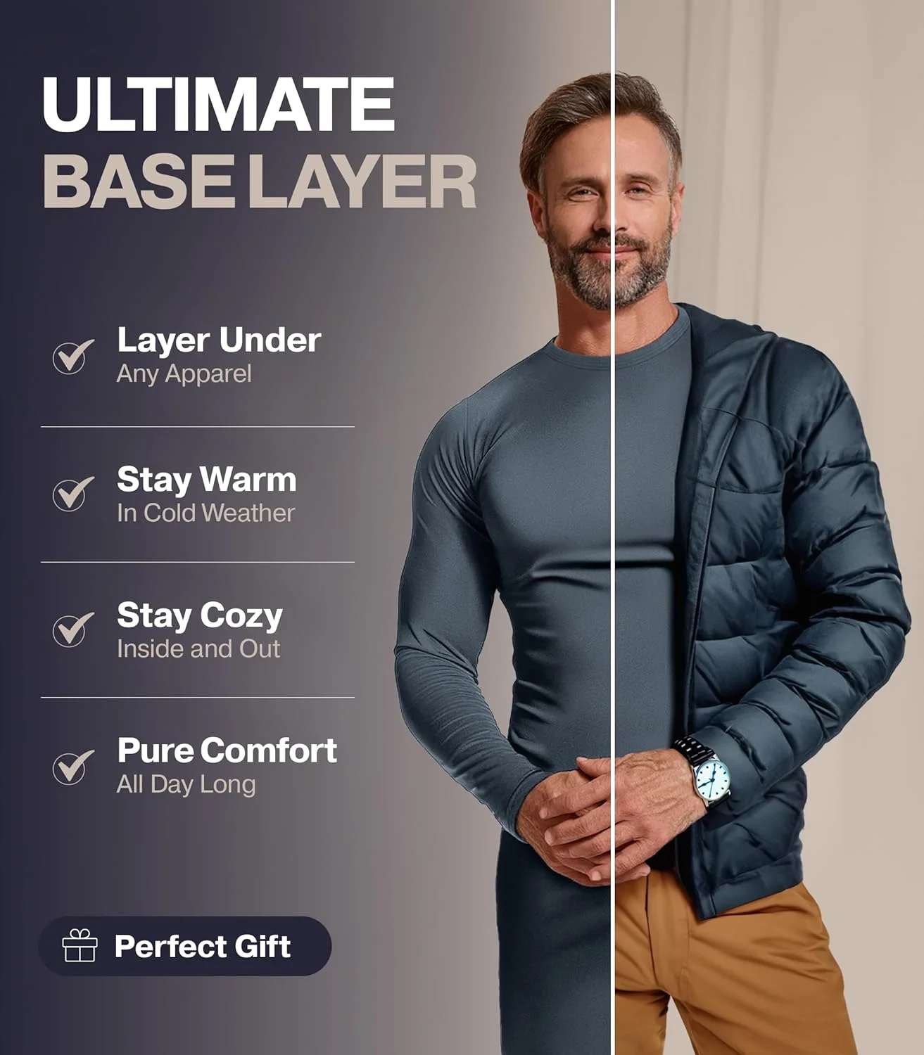 ست زیرپوش و شلوار مردانه ترمال جان، لایه پایه پشمی مناسب هوای سرد (ایکس لارج، سرمه ای)