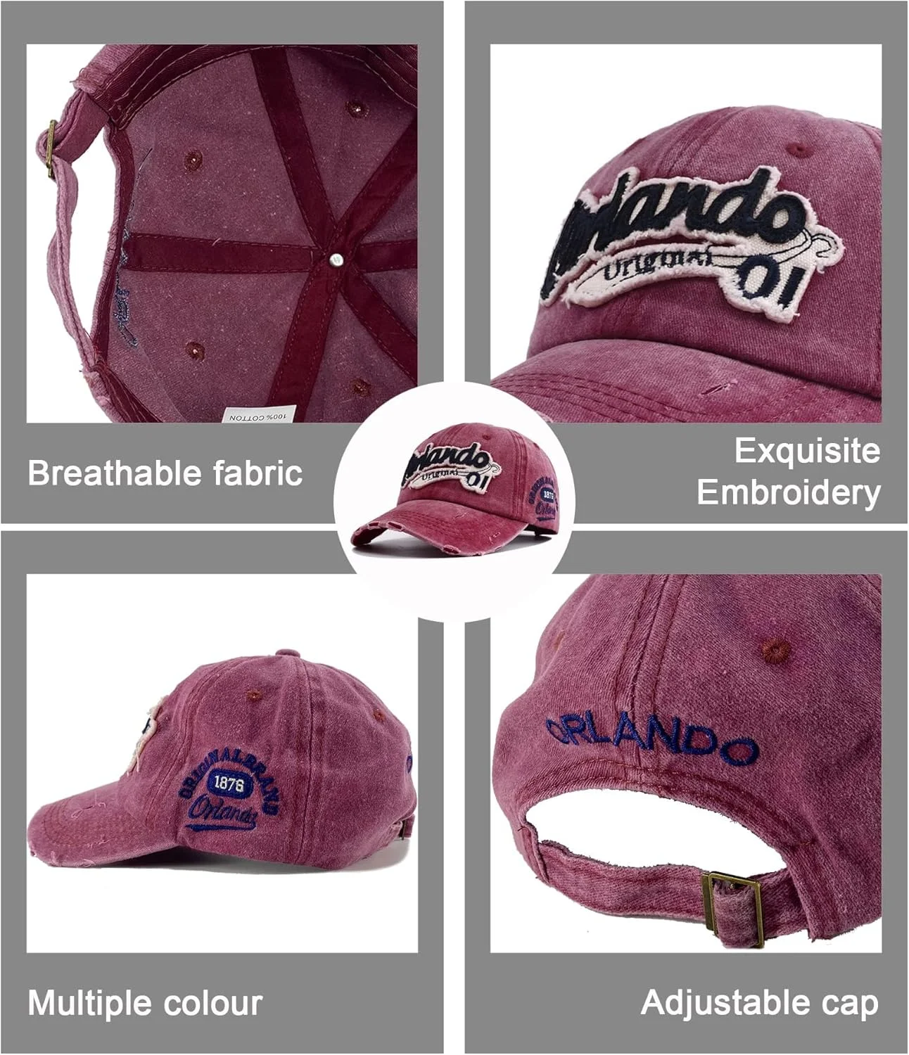 کلاه بیسبال مردانه، کلاه نقاب دار طرح قدیمی، کلاه گلدوزی شده نخی، کلاه اسپرت قابل تنظیم унисекс (قرمز)