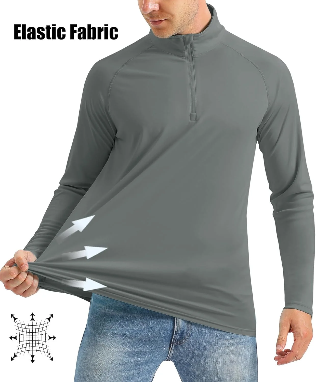 تی شرت آستین بلند مردانه TACVASEN با محافظت UPF 50+ در برابر آفتاب، مناسب برای پیاده روی، ورزش و دویدن در فضای باز با زیپ 1/4