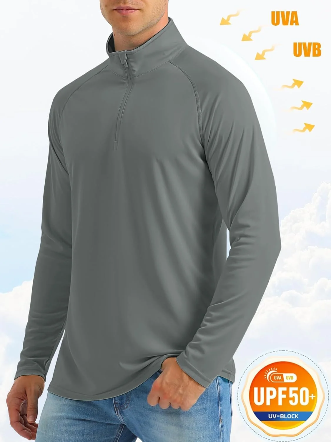 تی شرت آستین بلند مردانه TACVASEN با محافظت UPF 50+ در برابر آفتاب، مناسب برای پیاده روی، ورزش و دویدن در فضای باز با زیپ 1/4