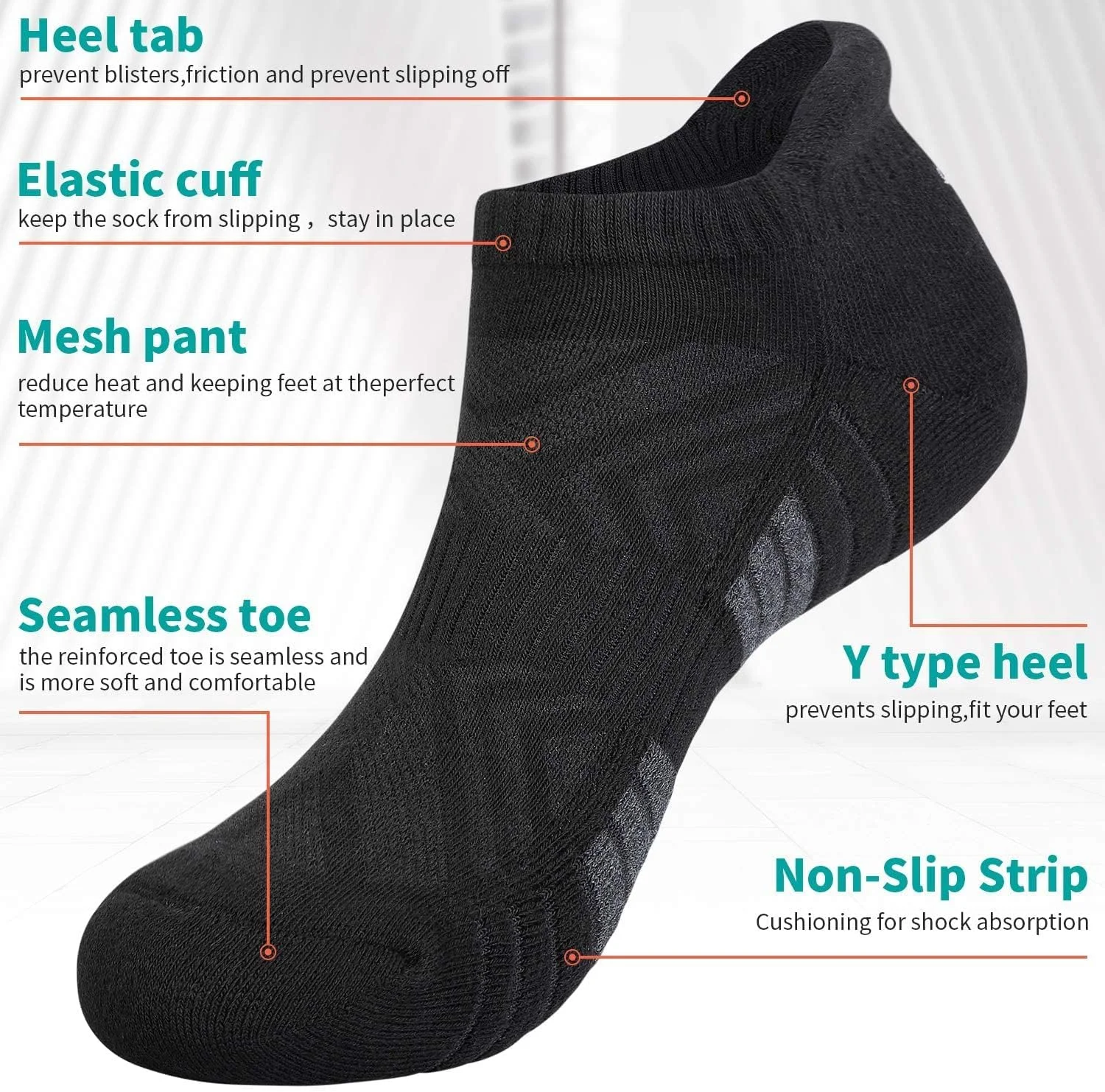 جوراب ورزشی سیوسی، جوراب تمرینی بالشتک دار، جوراب مردانه، جوراب مچی نخی برای مردان و زنان، جوراب ورزشی ساق کوتاه ضد تاول و تنفسی، جوراب پیاده روی، مشکی، 6 جفت
