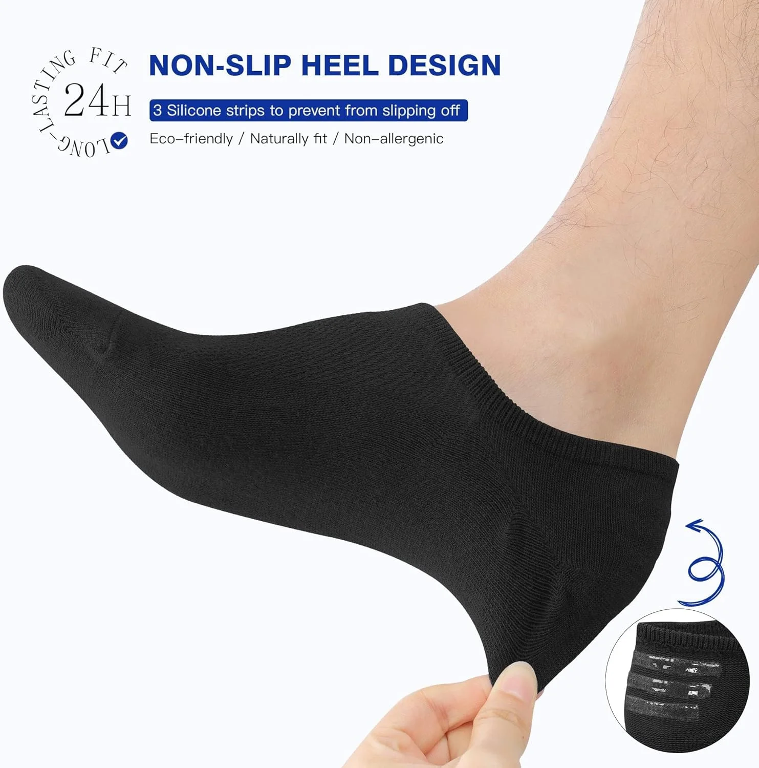 جوراب مچی مردانه سیوسی - جوراب ورزشی نخی ضد لغزش، جوراب مچی نامرئی، جوراب کوتاه مردانه (6 جفت) - مشکی - M