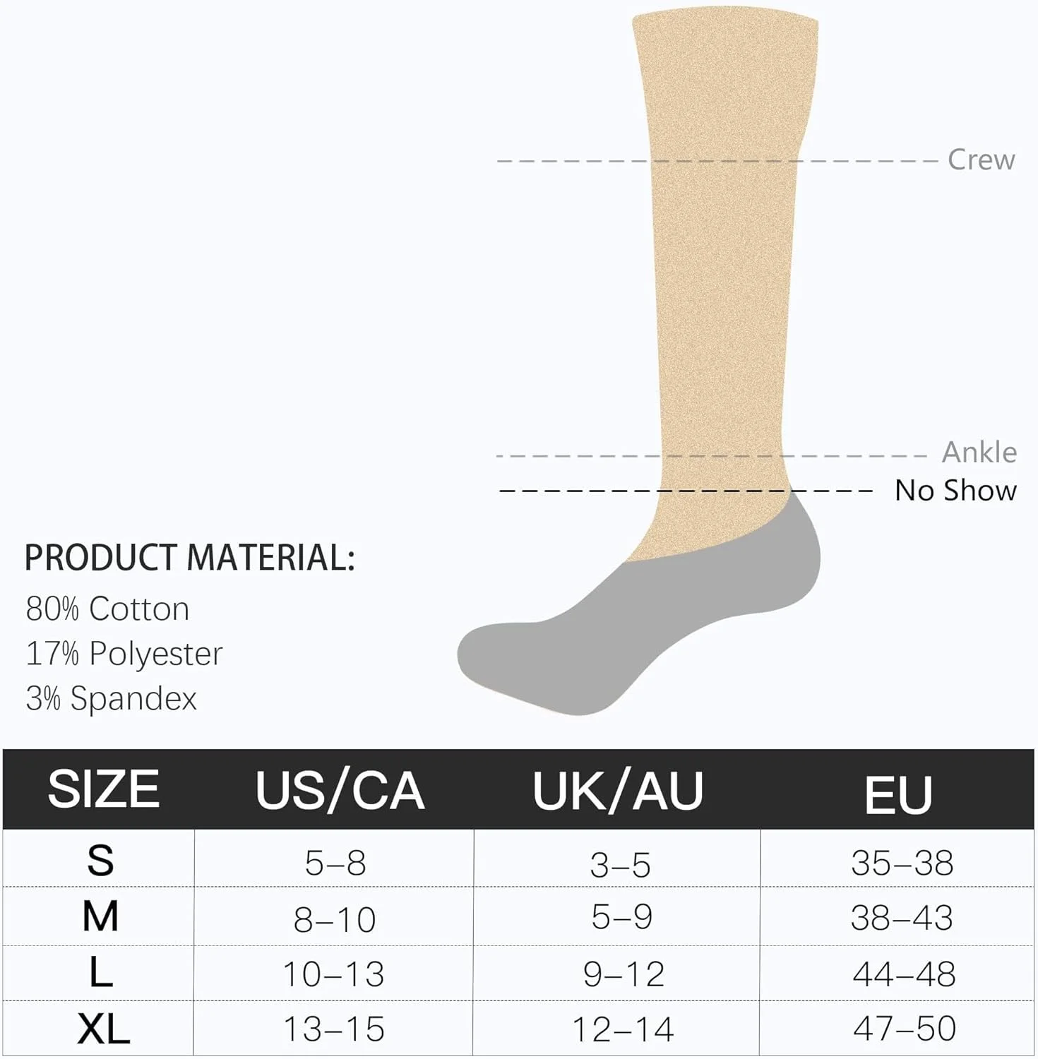 جوراب مچی مردانه سیوسی - جوراب ورزشی نخی ضد لغزش، جوراب مچی نامرئی، جوراب کوتاه مردانه (6 جفت) - مشکی - M