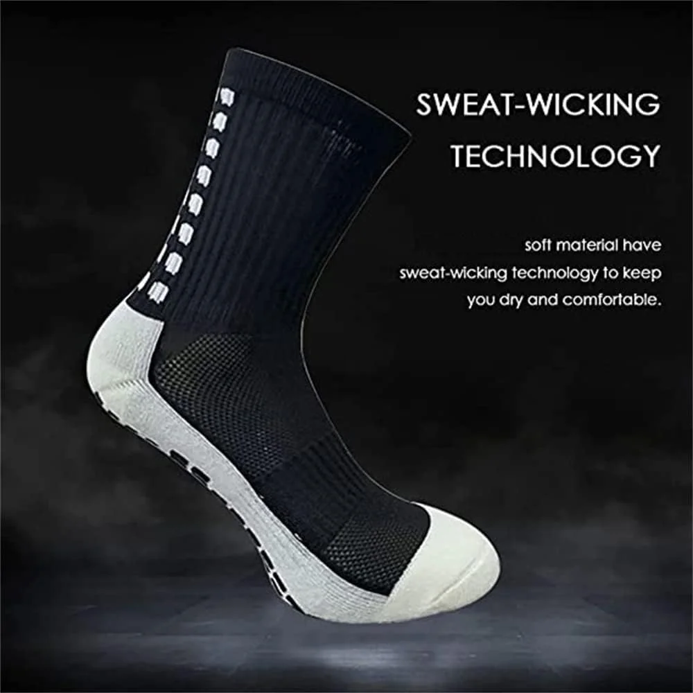 جوراب ورزشی ضد لغزش ۴ عددی سیوسی، جوراب های ورزشی تنفسی و راحت برای فوتبال، بسکتبال، هاکی با نقاط لاستیکی برای مردان و زنان (مشکی)