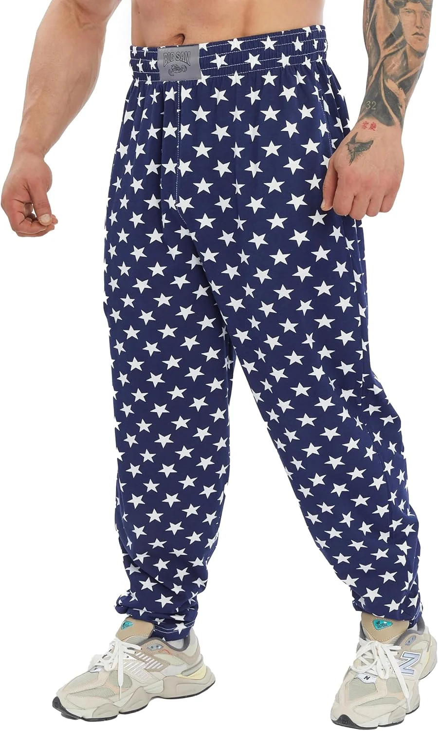 شلوار ورزشی مردانه با جیب | شلوار پنبه ای راحت مناسب تمرین (طرح ستاره ای، سایز XXXL)