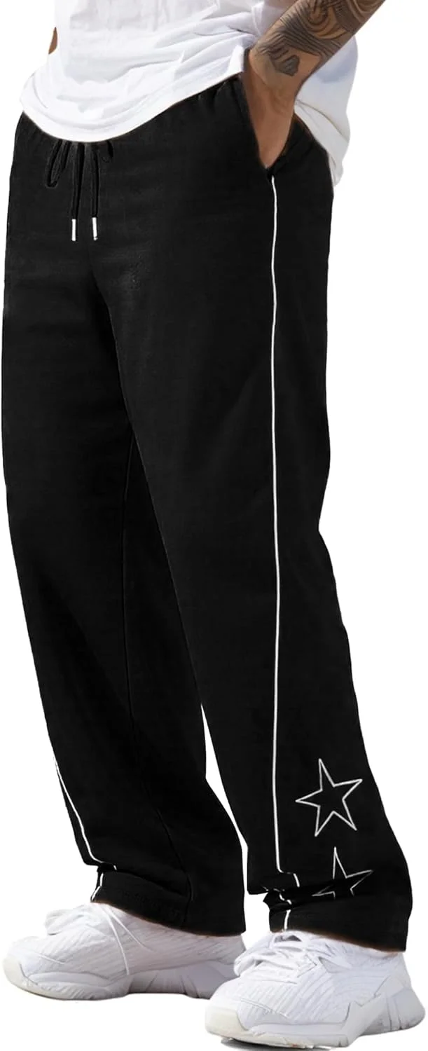 شلوار خیابانی مردانه Y2K، شلوار ورزشی گشاد هیپ هاپ، پاچه صاف، طرح ستاره، شلوار غیر رسمی، سبک وزن، گشاد، گلدوزی